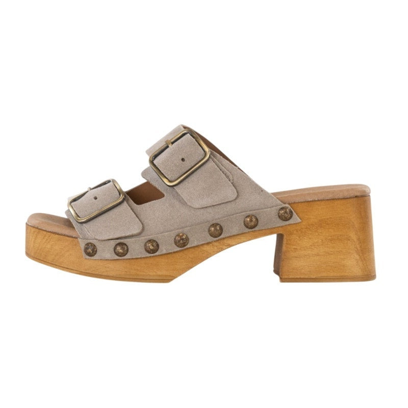 Eric Michael Womens Austin Clogs Sandals EU 38 US 7-7.5 Beige Grey Suede NWOB