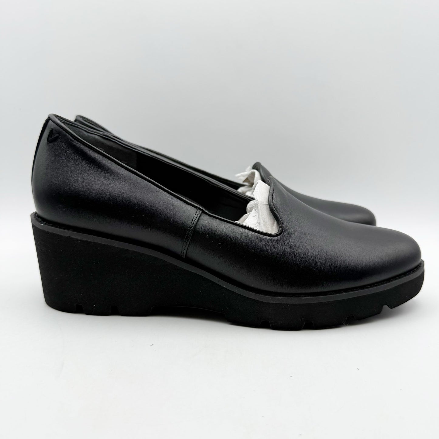 Vionic Womens Willa Wedge Loafers US 9 M EU 40 Black Leather Slip On NWOB