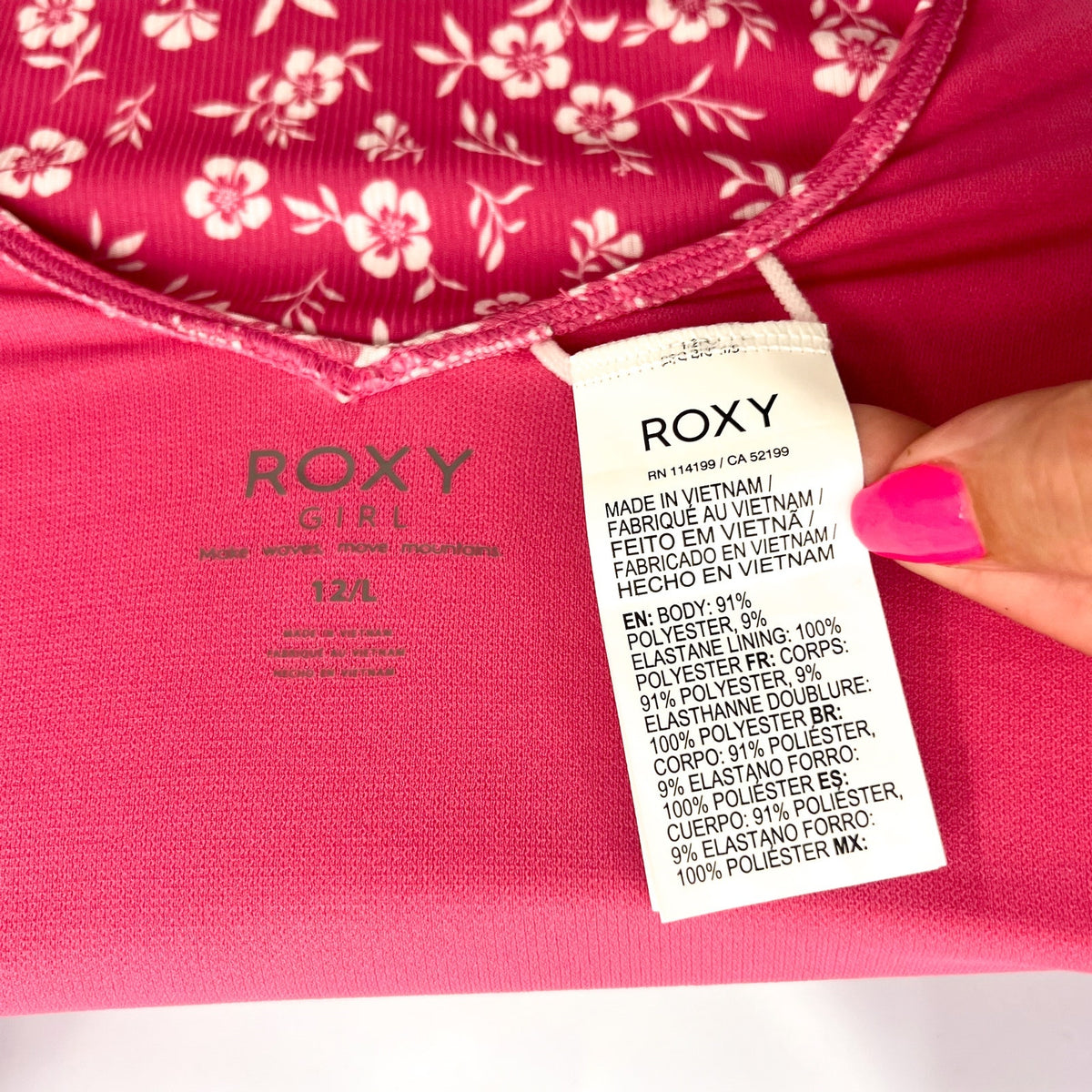 ROXY Girls Splendid Dream Long Sleeve One Piece Swimsuit Large Pink Floral NWT