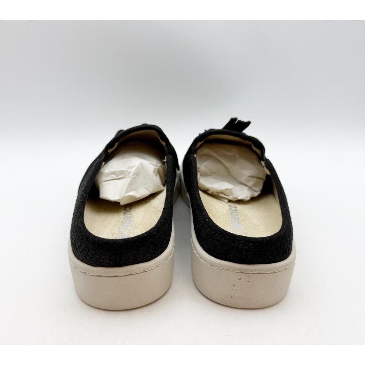 Spenco Women's Bindie Slide Slip On Shoe Size 5 B Black Embossed Suede NIB