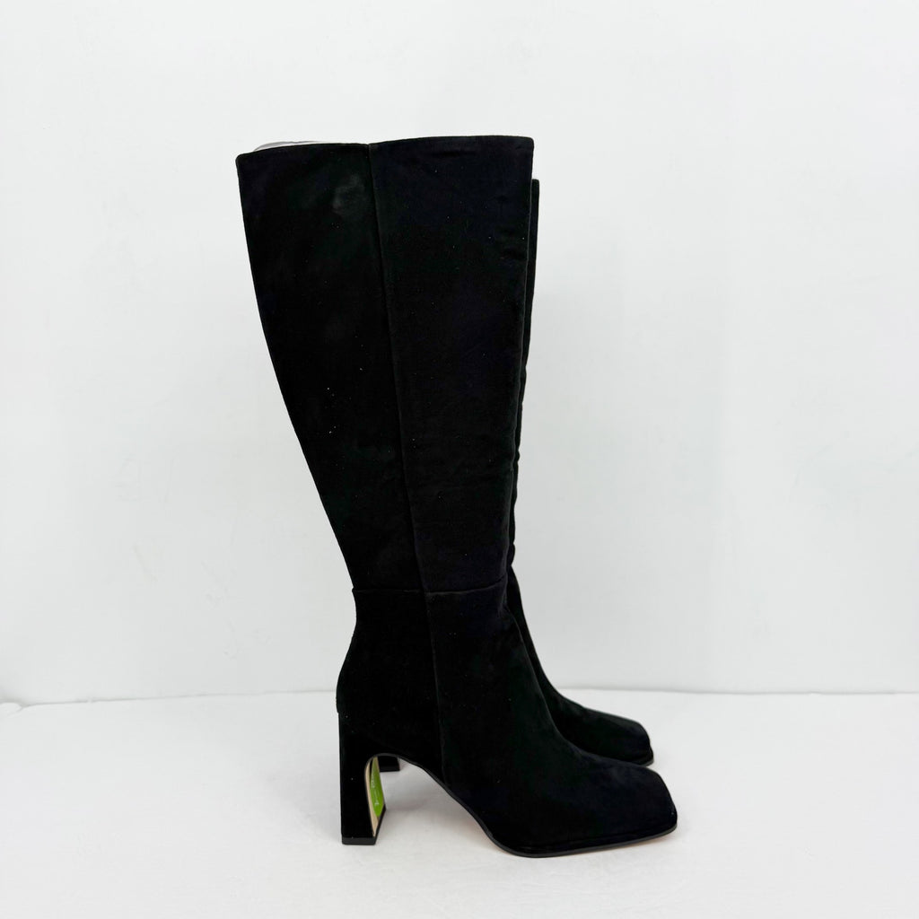 Sam Edelman Womens Issabel Heeled Knee High Boots US 8 M EU 38.5 Black Suede NIB
