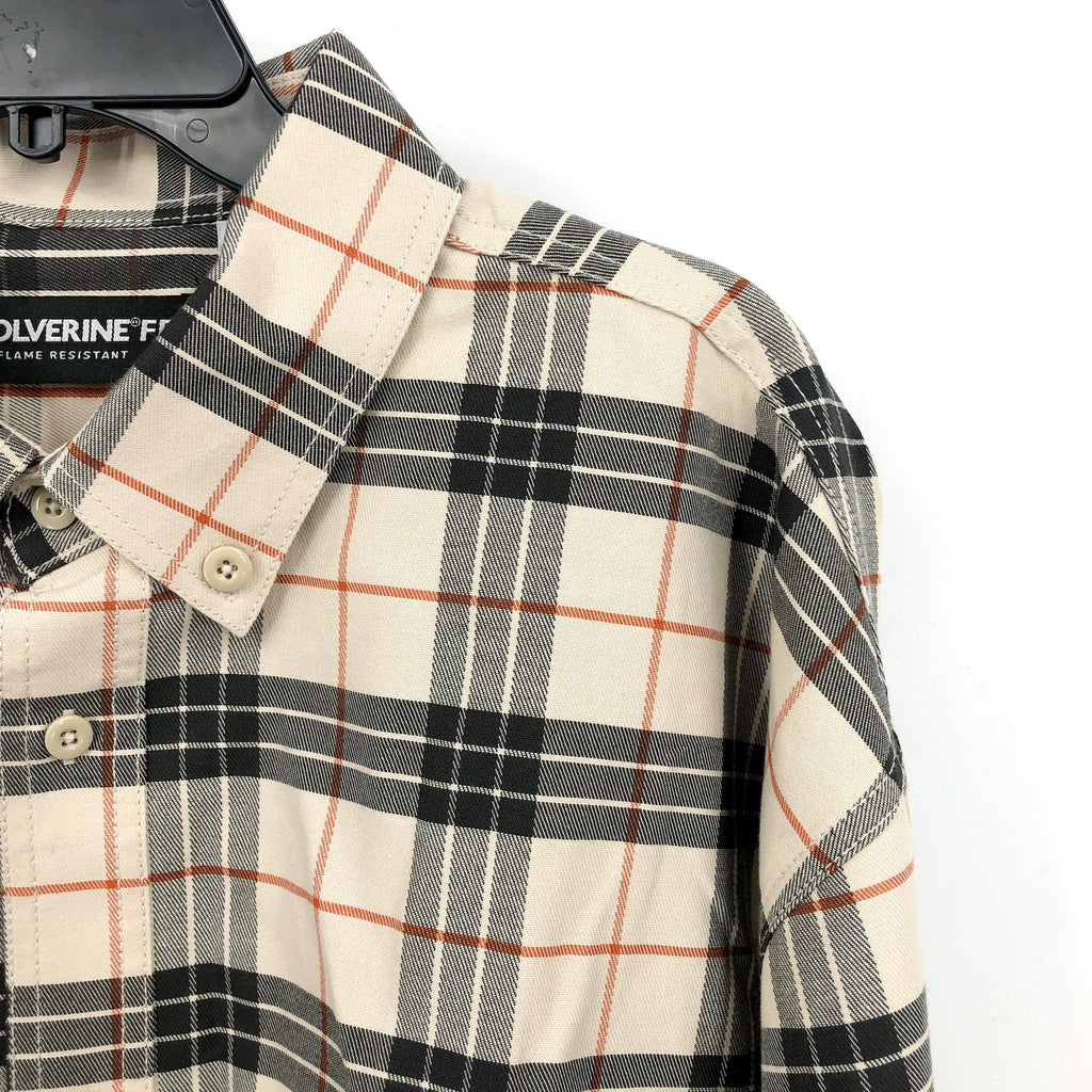 Wolverine Mens FR Twill Shirt XXL Cream Black Plaid Long Sleeve NWT