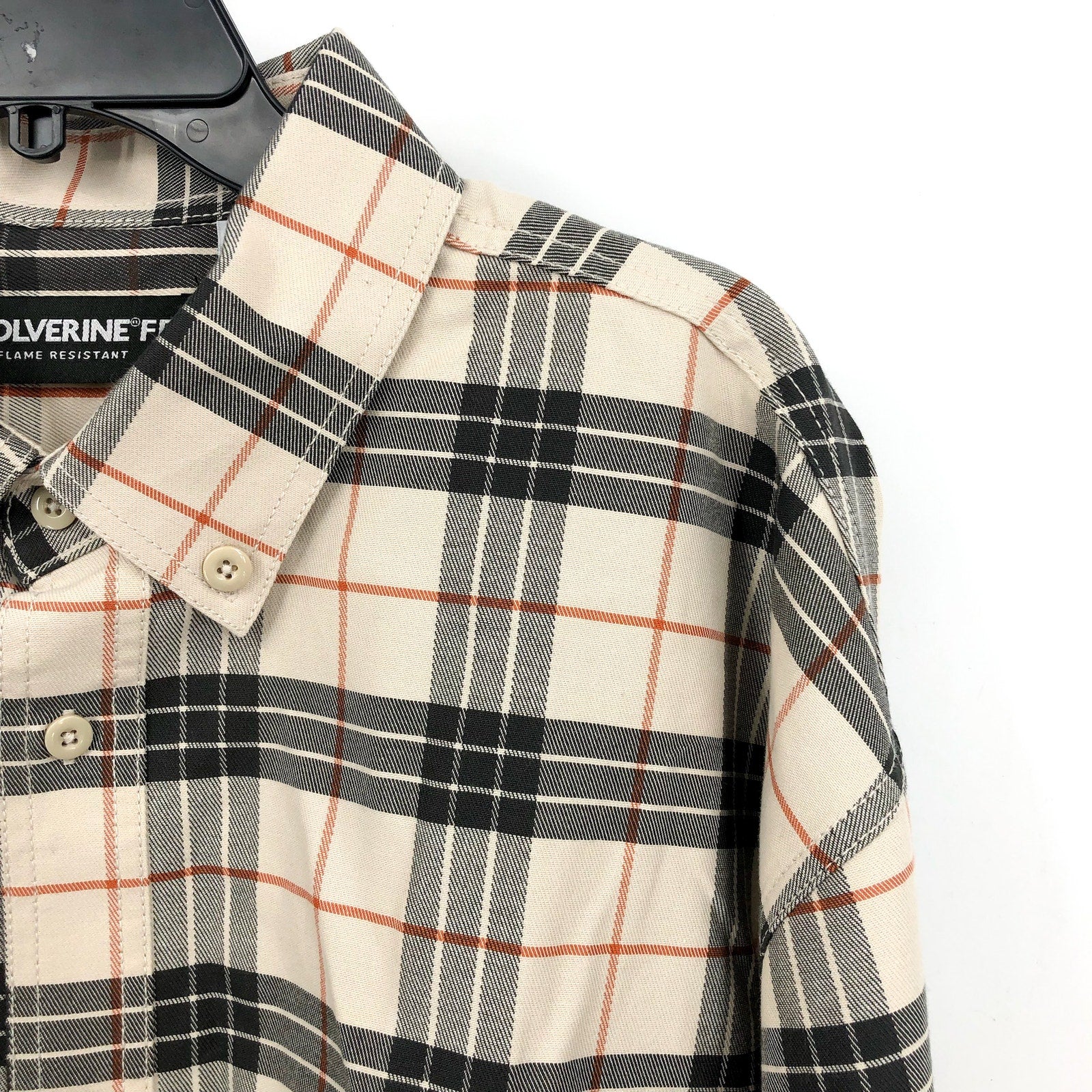 Wolverine Mens FR Twill Shirt XXL Cream Black Plaid Long Sleeve NWT