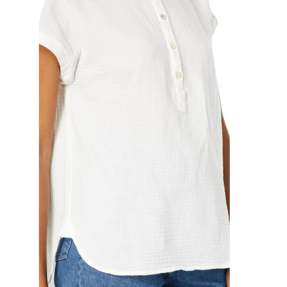 FAHERTY Women's Dune Desmond Top XS White Cotton Gauze Half Placket NWT