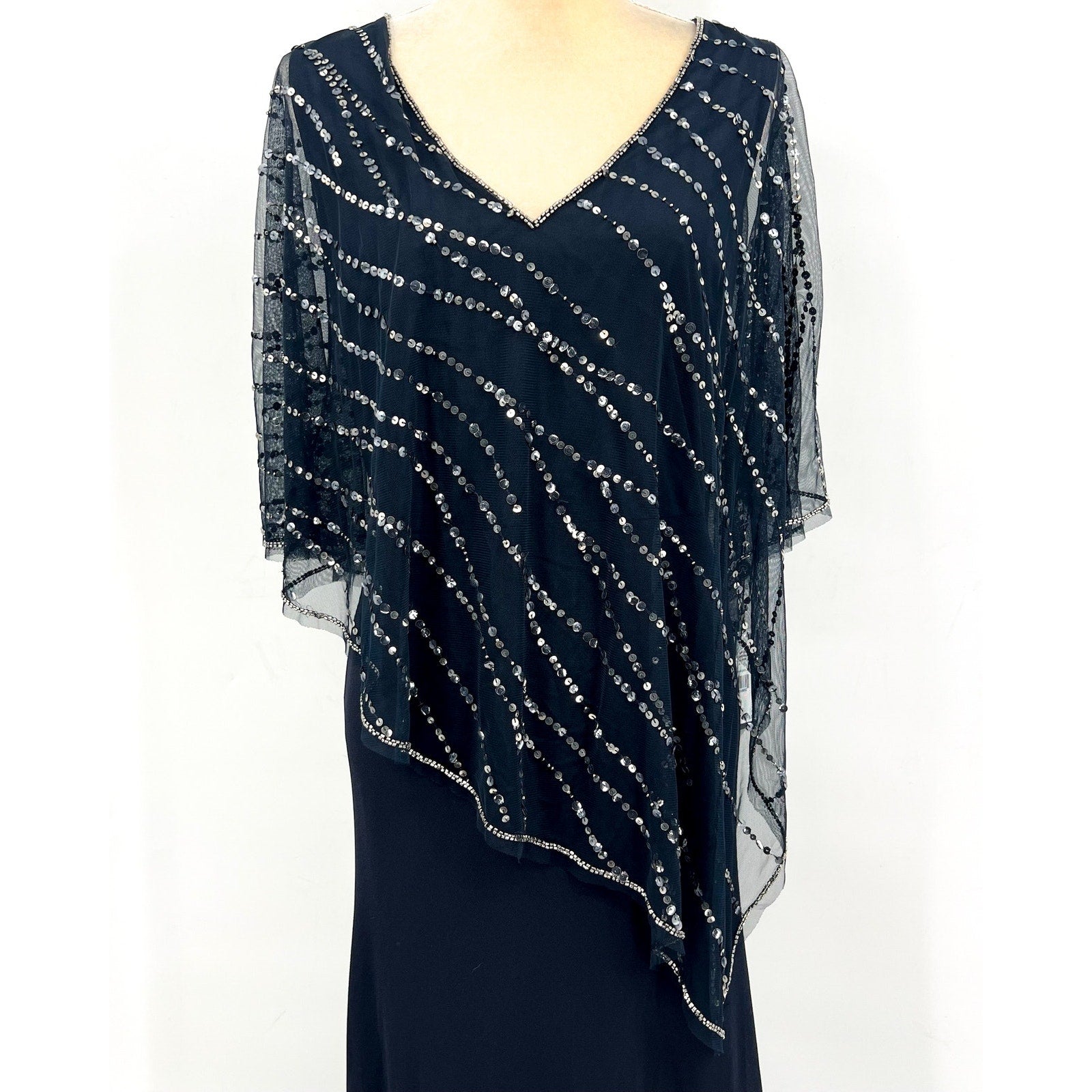 ADRIANNA PAPELL Women's Beaded Popover Midi Dress Size 8 Midnight Blue NWT