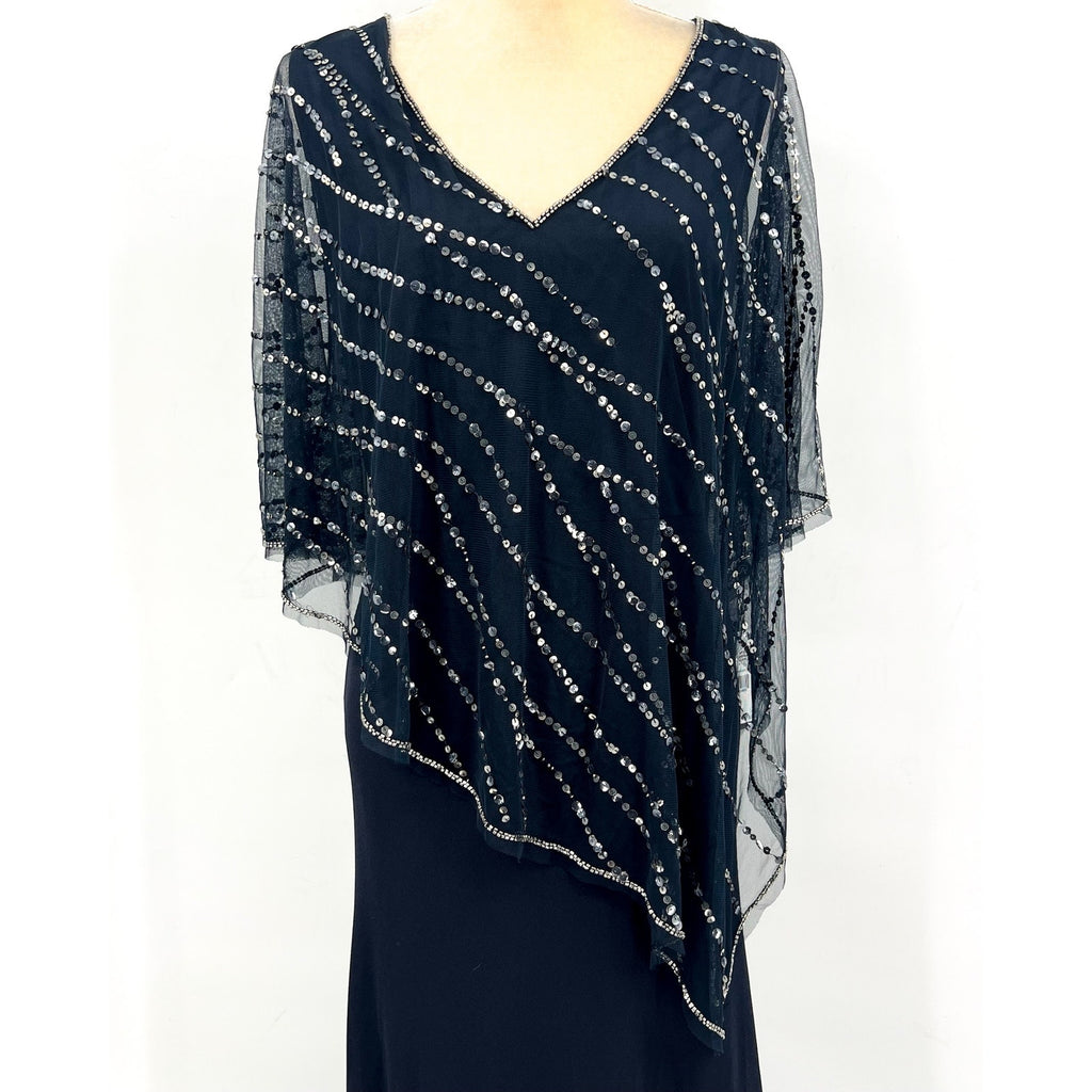 ADRIANNA PAPELL Women's Beaded Popover Midi Dress Size 8 Midnight Blue NWT