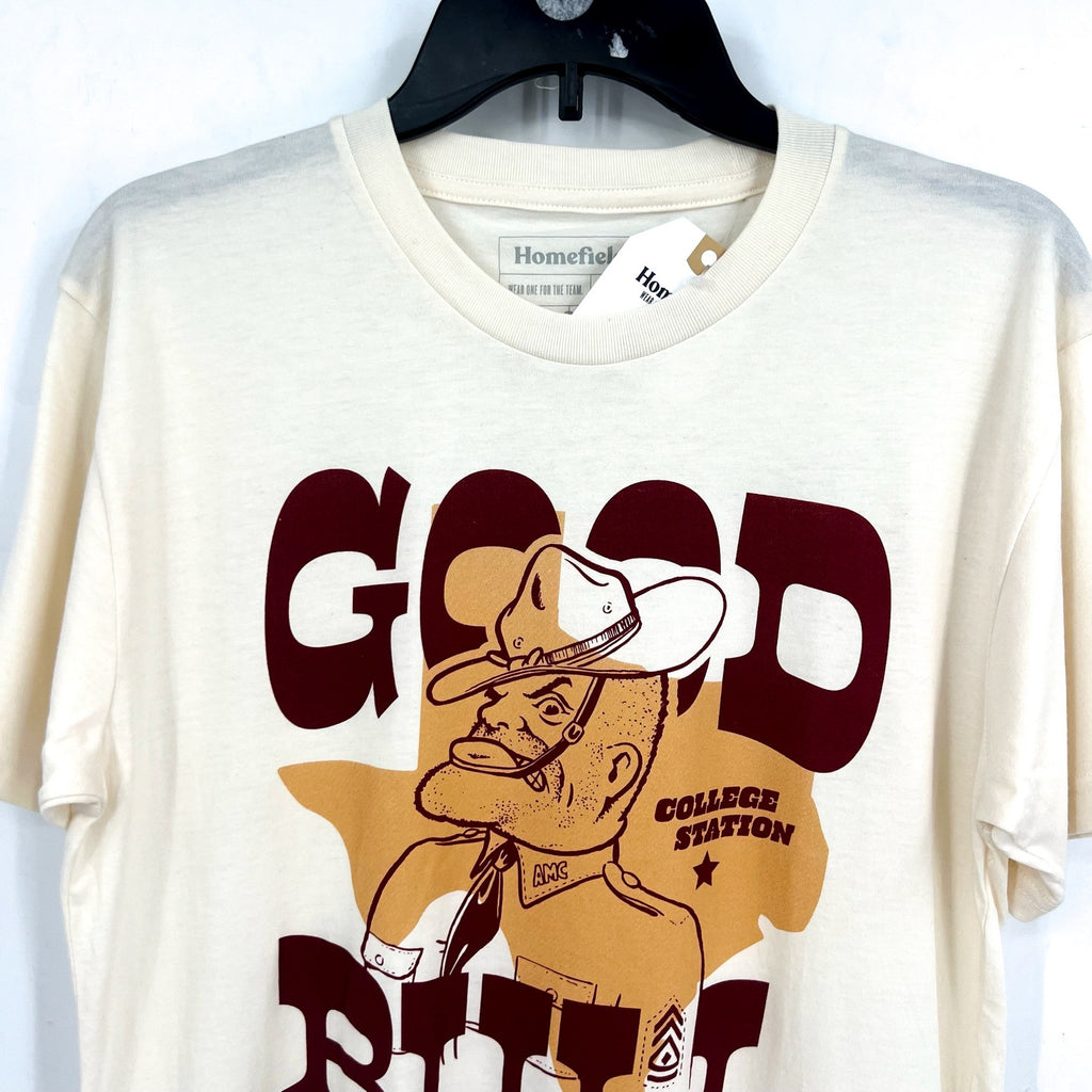 HOMEFIELD Texas A&M Ol' Sarge "Good Bull" Tee Medium Cream Short Sleeve NWT