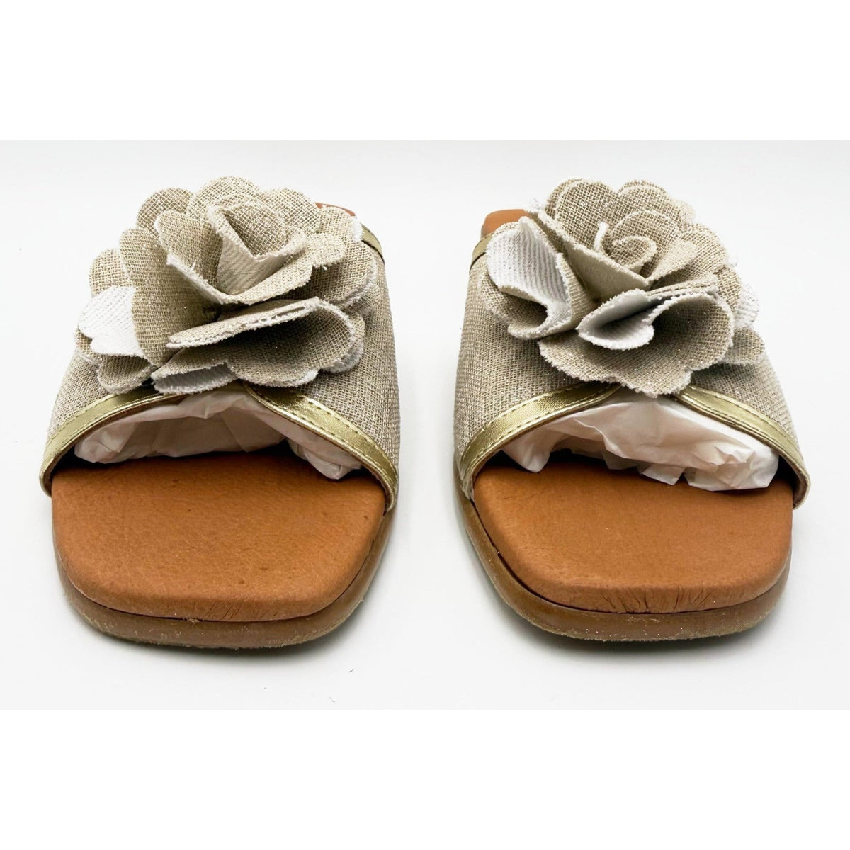 Andre Assous Womens Kiky Flower Slide Sandals Size 7 EU 38 Beige Natural NIB
