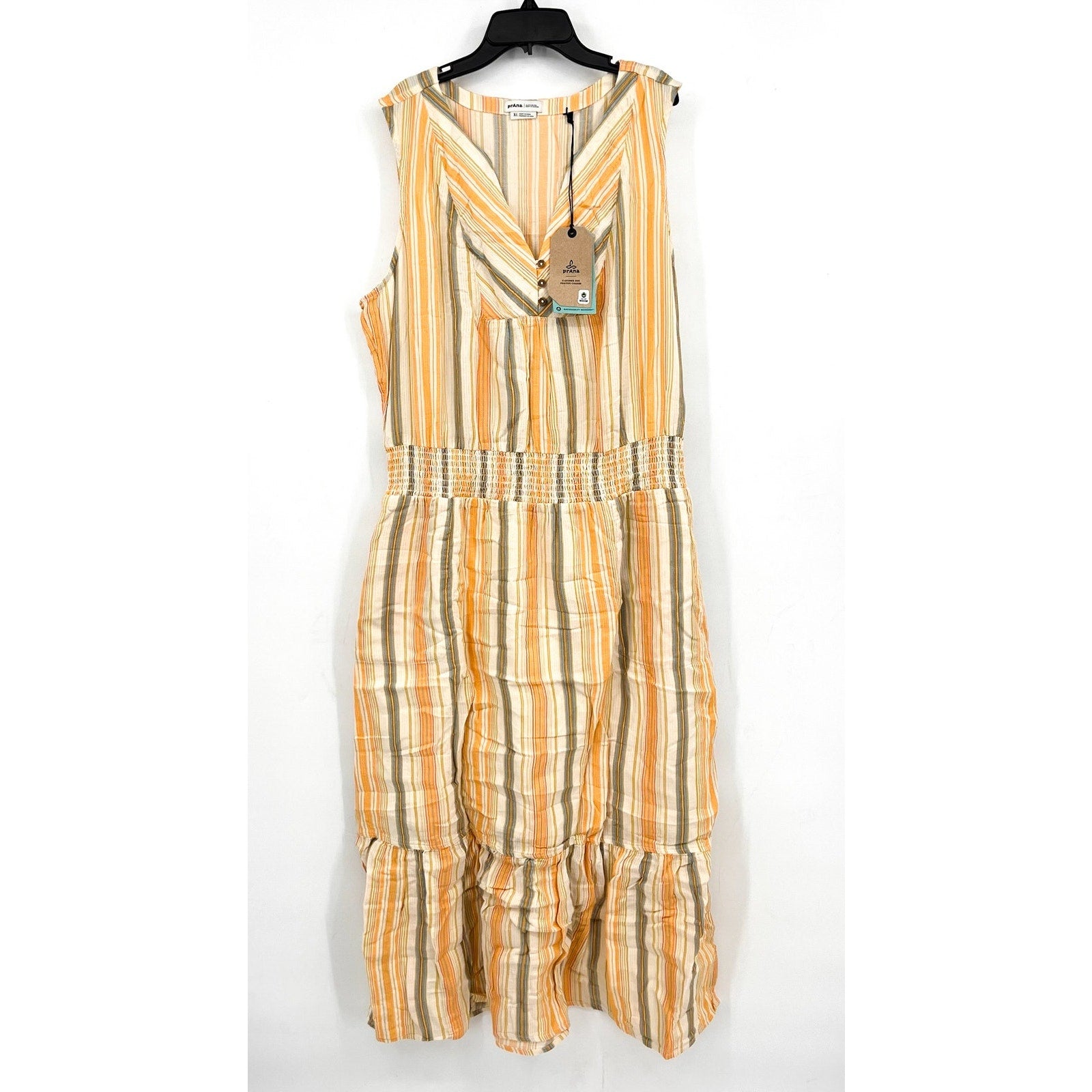 PRANA Women's California Dreaming Maxi Dress XL Golden Hour Stripe NWT