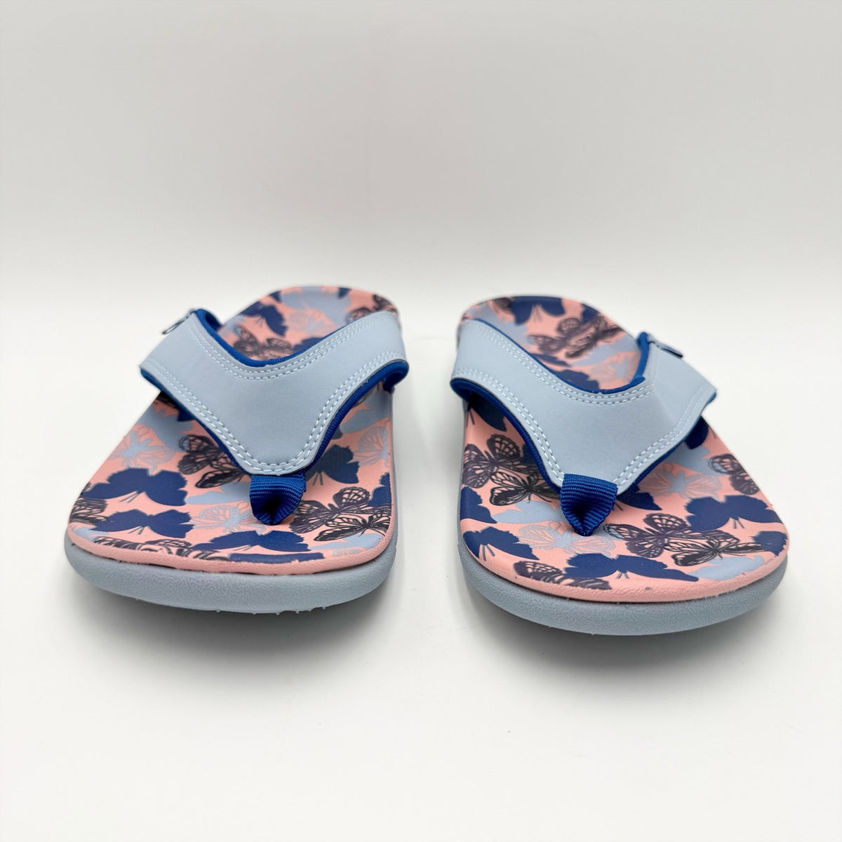 Spenco Womens Yumi Butterfly Sandals Size 8 WIDE Blue Pink Flip Flops NWOB