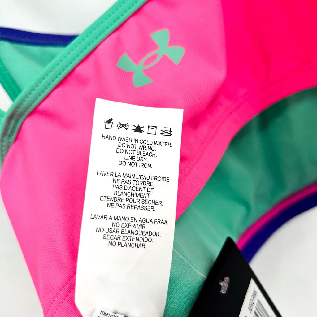 UNDER ARMOUR Tankini & Hipster Bikini Swimsuit Size 14 Pink Blue Color Block NWT