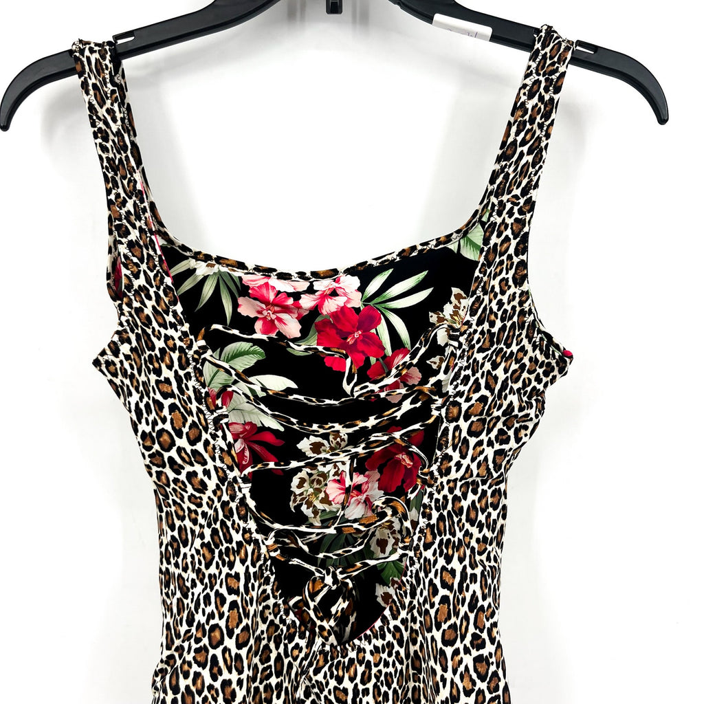 TOMMY BAHAMA Lily Cat Reversible One Piece Swimsuit Size 10 Black Leopard NWT