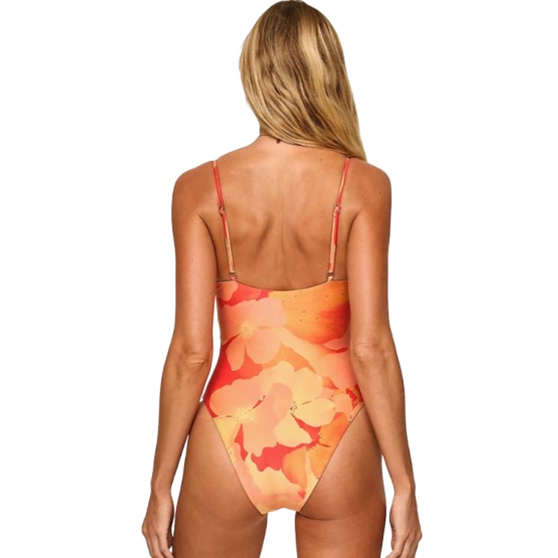 L*SPACE Piper One Piece Swimsuit Large Orange Native Poppies Floral Keyhole NWT