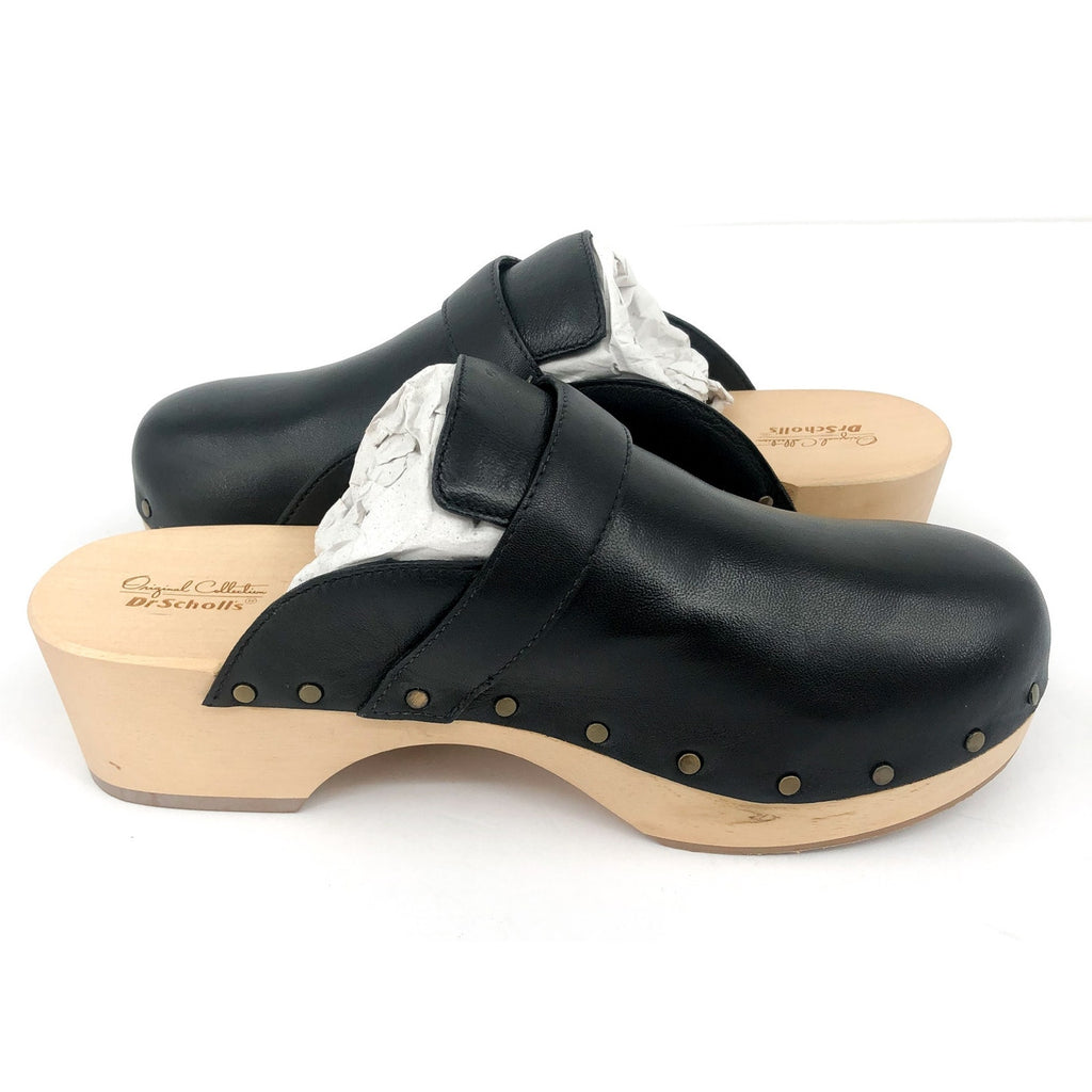 DR SCHOLL'S Women’s Original Clogs Size 6M Black Nubia Leather NWOB