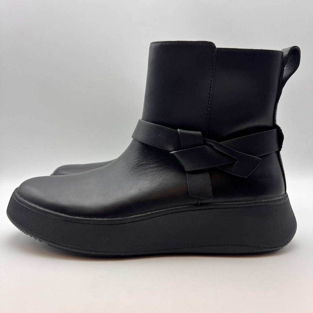 FitFlop Womens F-Mode Folded-Knot Flatform Boots Size 9 Black Leather NWOB