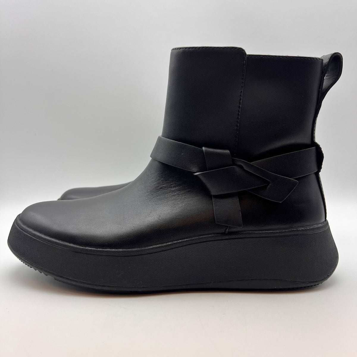 FitFlop Womens F-Mode Folded-Knot Flatform Boots Size 9 Black Leather NWOB