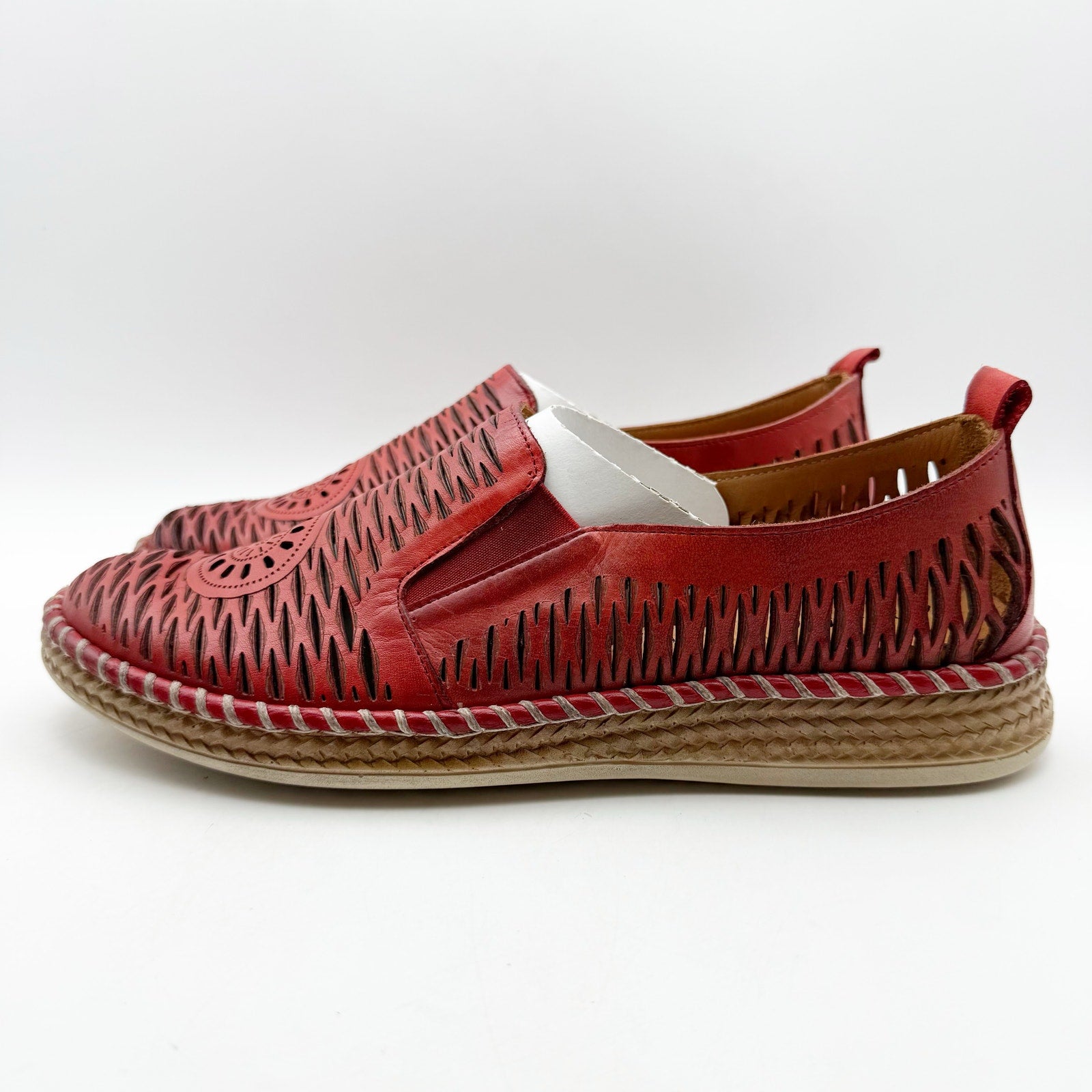 Spring Step Womens Newday Shoes EU 41 US 9.5-10 Red Leather Slip On Flats NIB