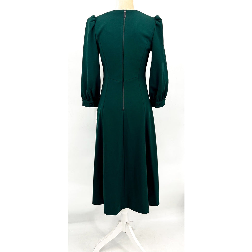 CALVIN KLEIN Scuba Crepe Midi Dress Size 4 Malachite Green 3/4 Puff Sleeve NWT