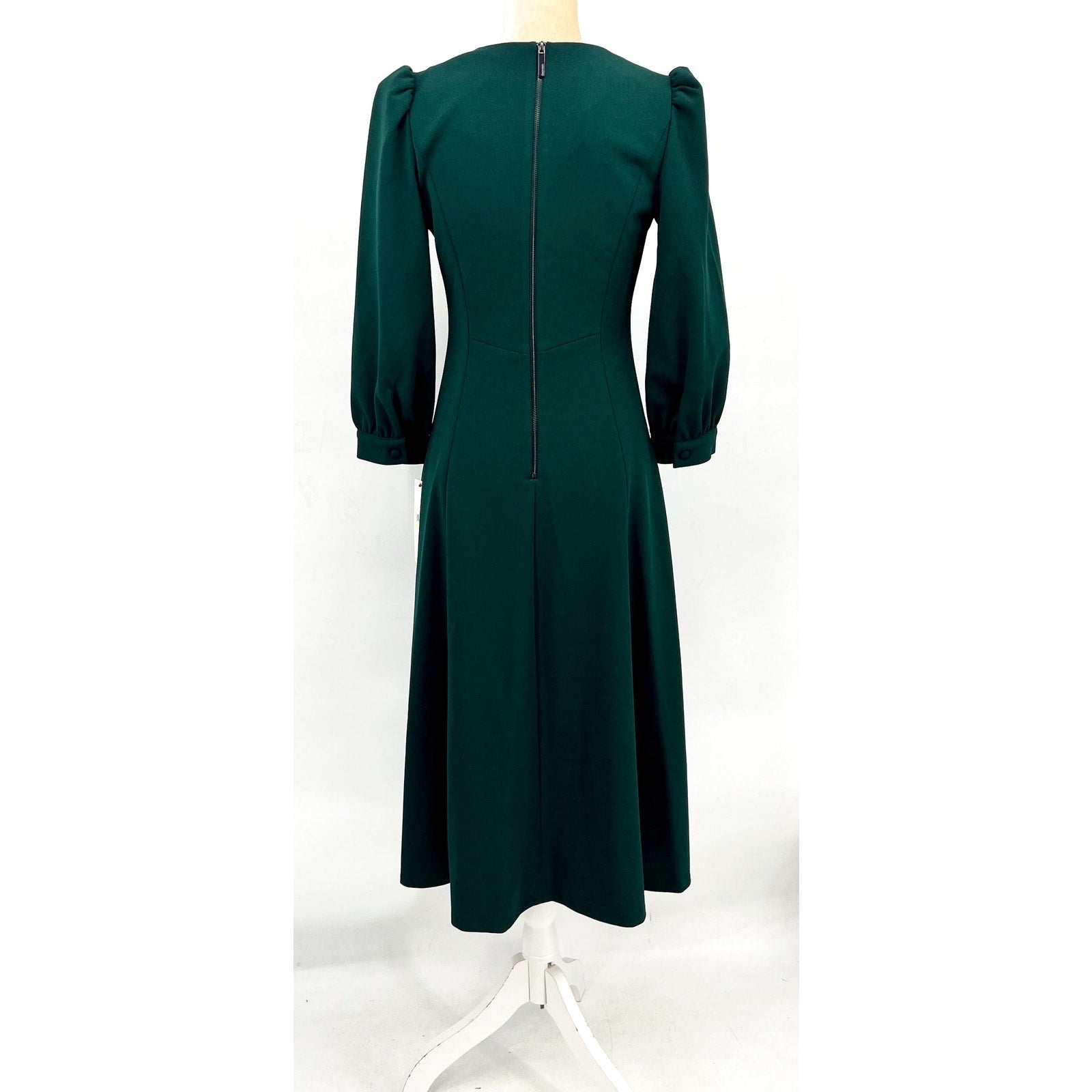 CALVIN KLEIN Scuba Crepe Midi Dress Size 4 Malachite Green 3/4 Puff Sleeve NWT