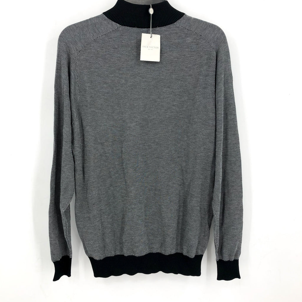 JACK VICTOR Men's Valois 1/4 Zip Sweater Large Black Pullover Cotton Silk NWT