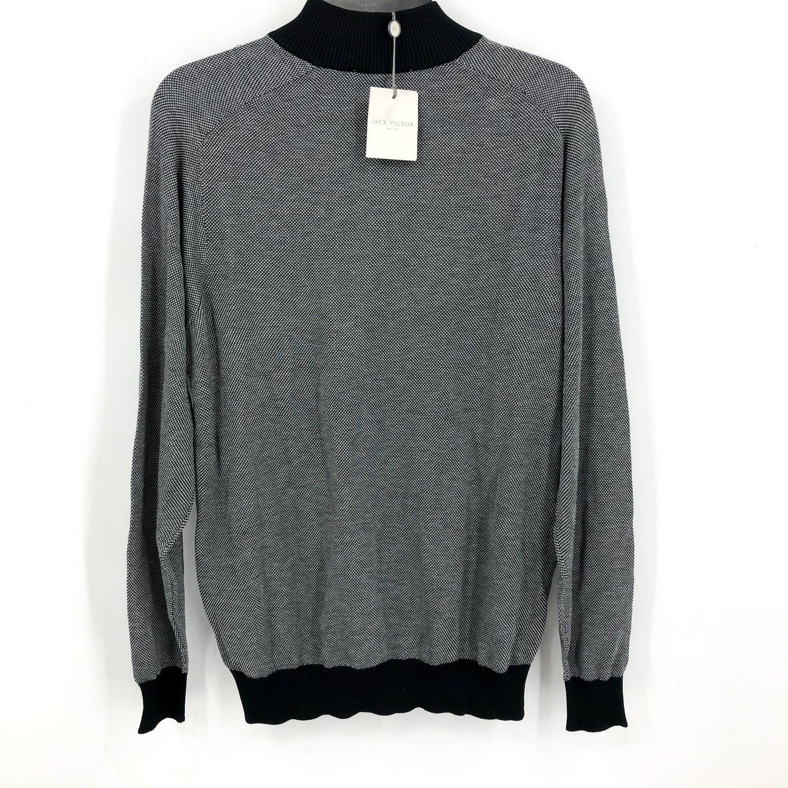 JACK VICTOR Men's Valois 1/4 Zip Sweater Large Black Pullover Cotton Silk NWT