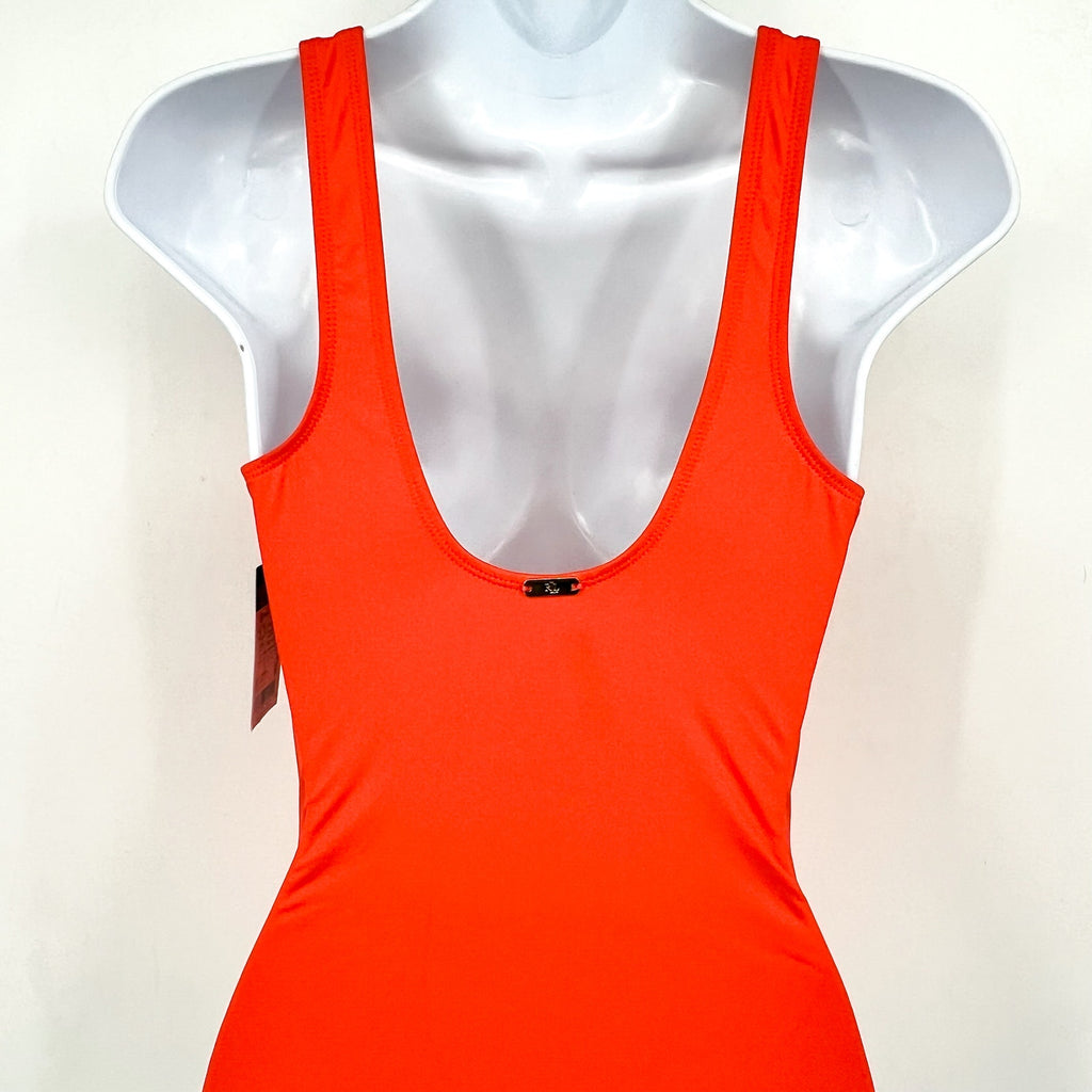 LAUREN RALPH LAUREN Ring One Piece Swimsuit Size 12 Orange Over The Shoulder NWT