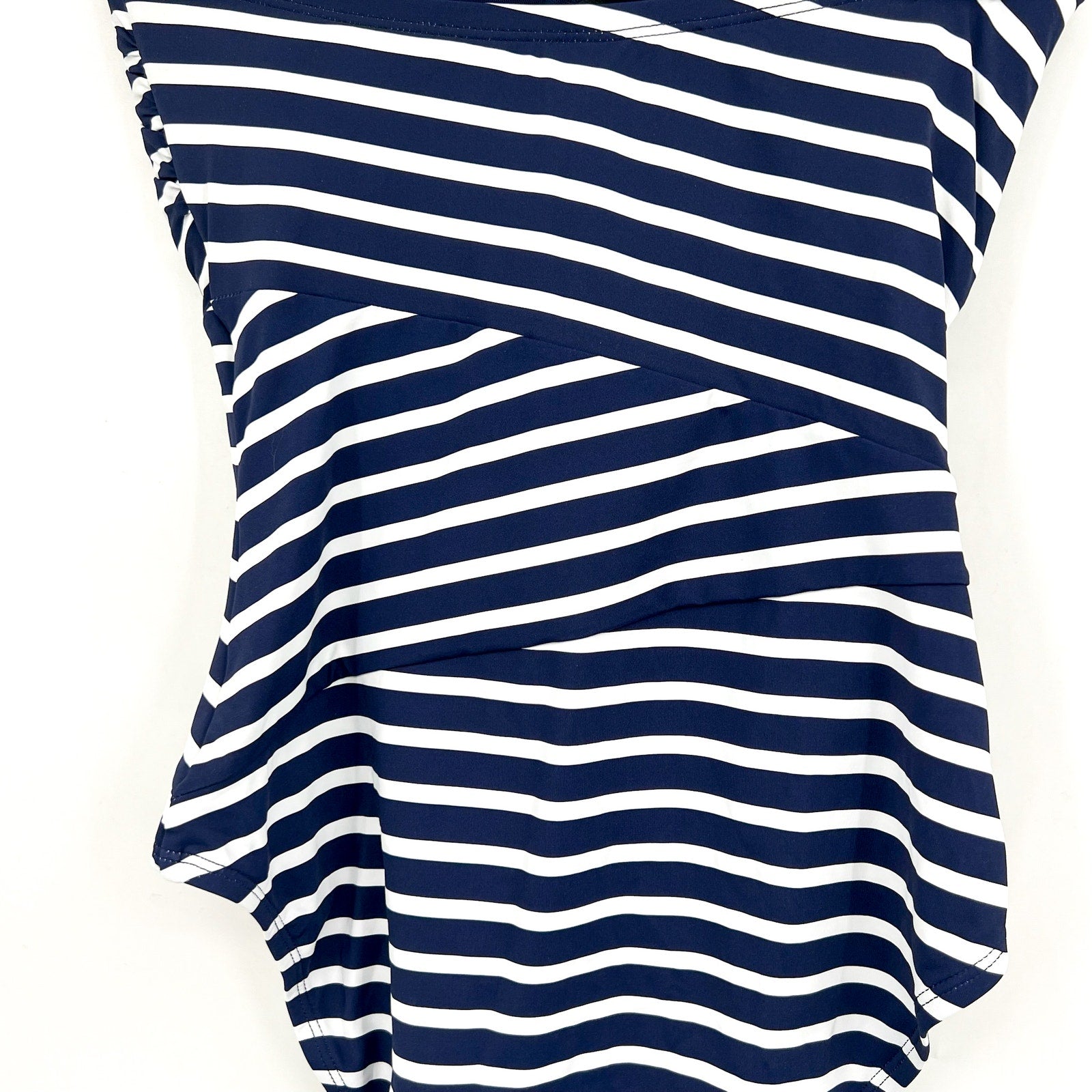 TOMMY BAHAMA Coastline Stripe Bandeau One Piece Swimsuit Size 6 Blue White NWT