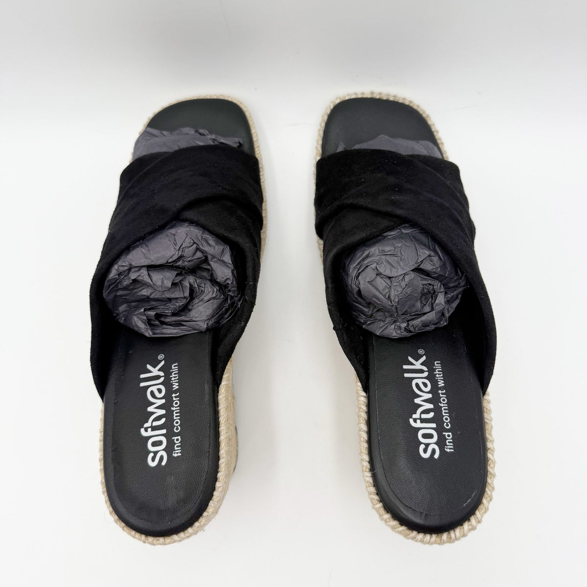 Softwalk Womens Hastings Wedge Sandals Size 7 WIDE Black Suede NIB