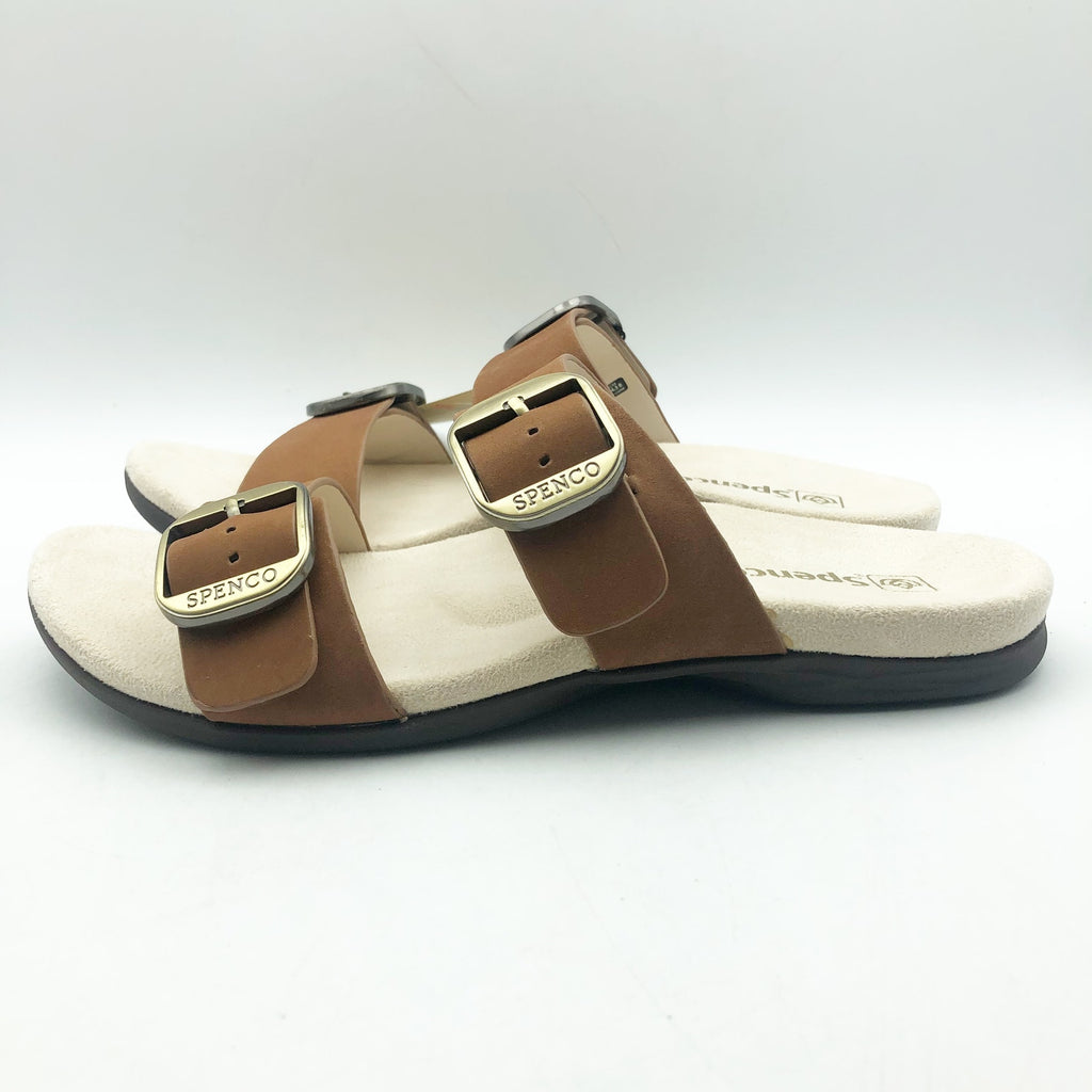 Spenco Womens Vista Slip On Sandals Size 7.5 Tan Saddle Leather APMA Comfort NIB