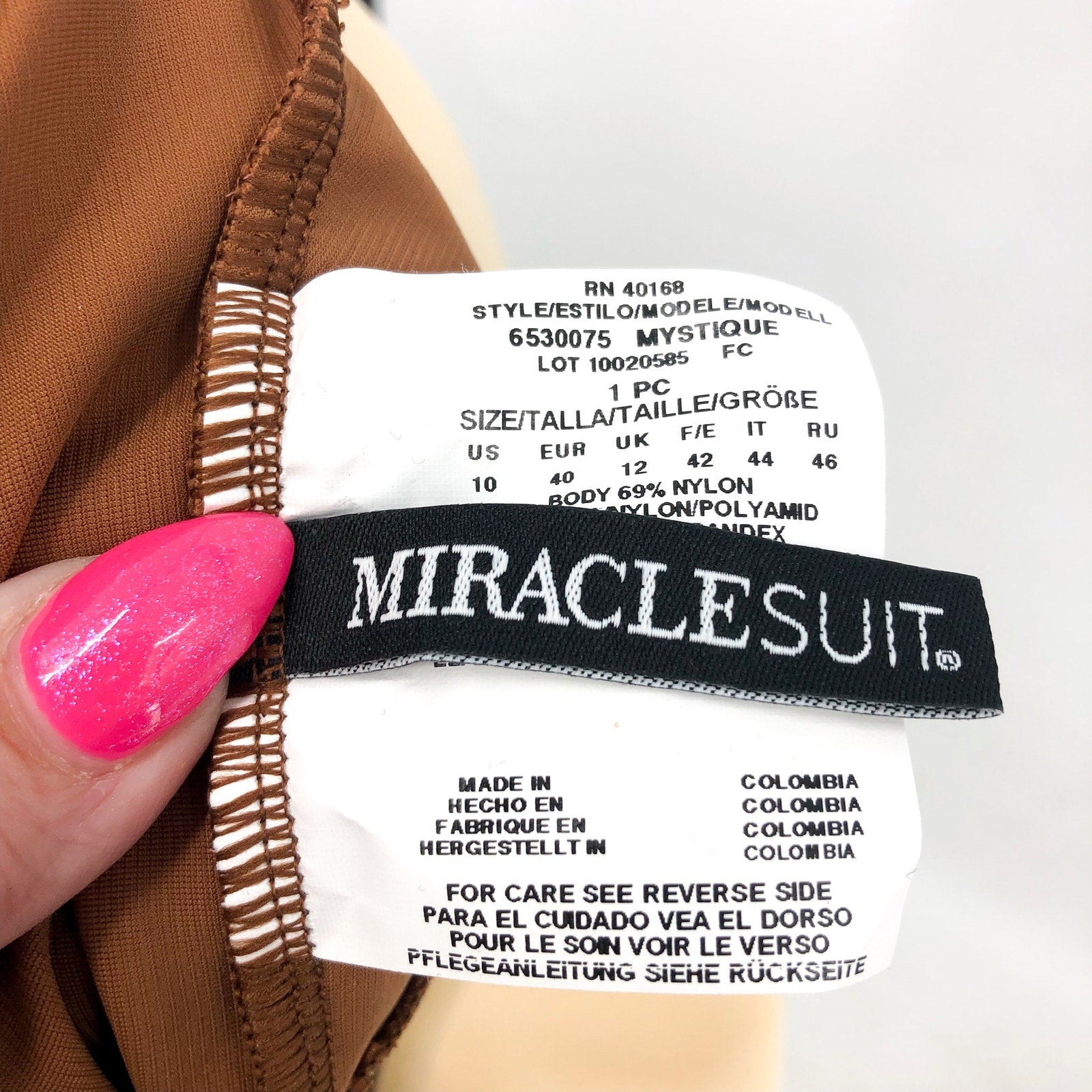 MIRACLESUIT Mystique Mesh One Piece Swimsuit Size 10 Scotch Dark Tan NWT