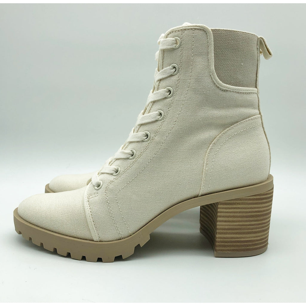 Dolce Vita Womens Combat Boots Size 9 Stacked Heel Off White Canvas NWOB