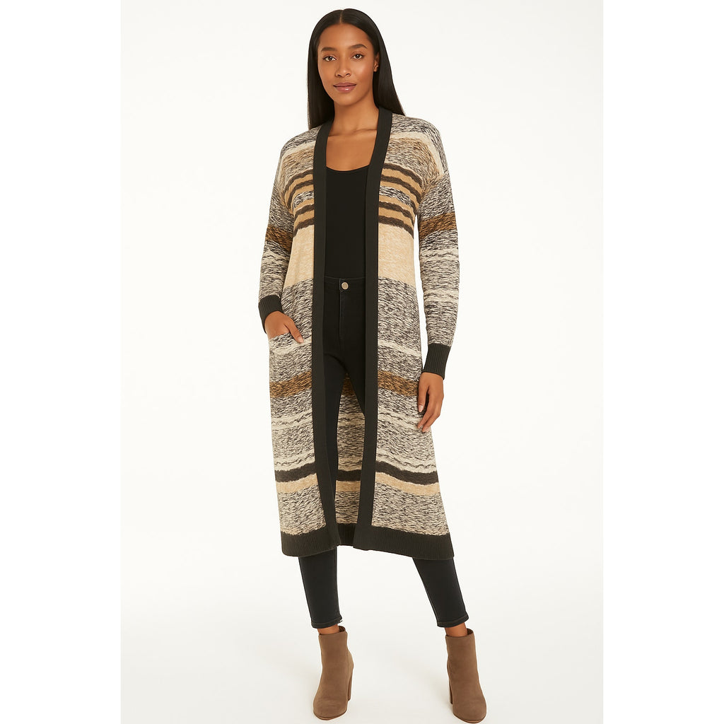 MARLED Womens Long Line Knitted Cardigan Large Grey Colorblock Striped NWOT