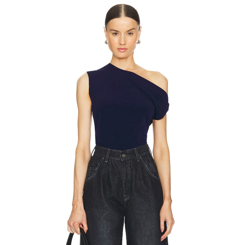 NORMA KAMALI Women's Drop Shoulder Top XS Midnight Navy Blue Jersey Stretch NWT