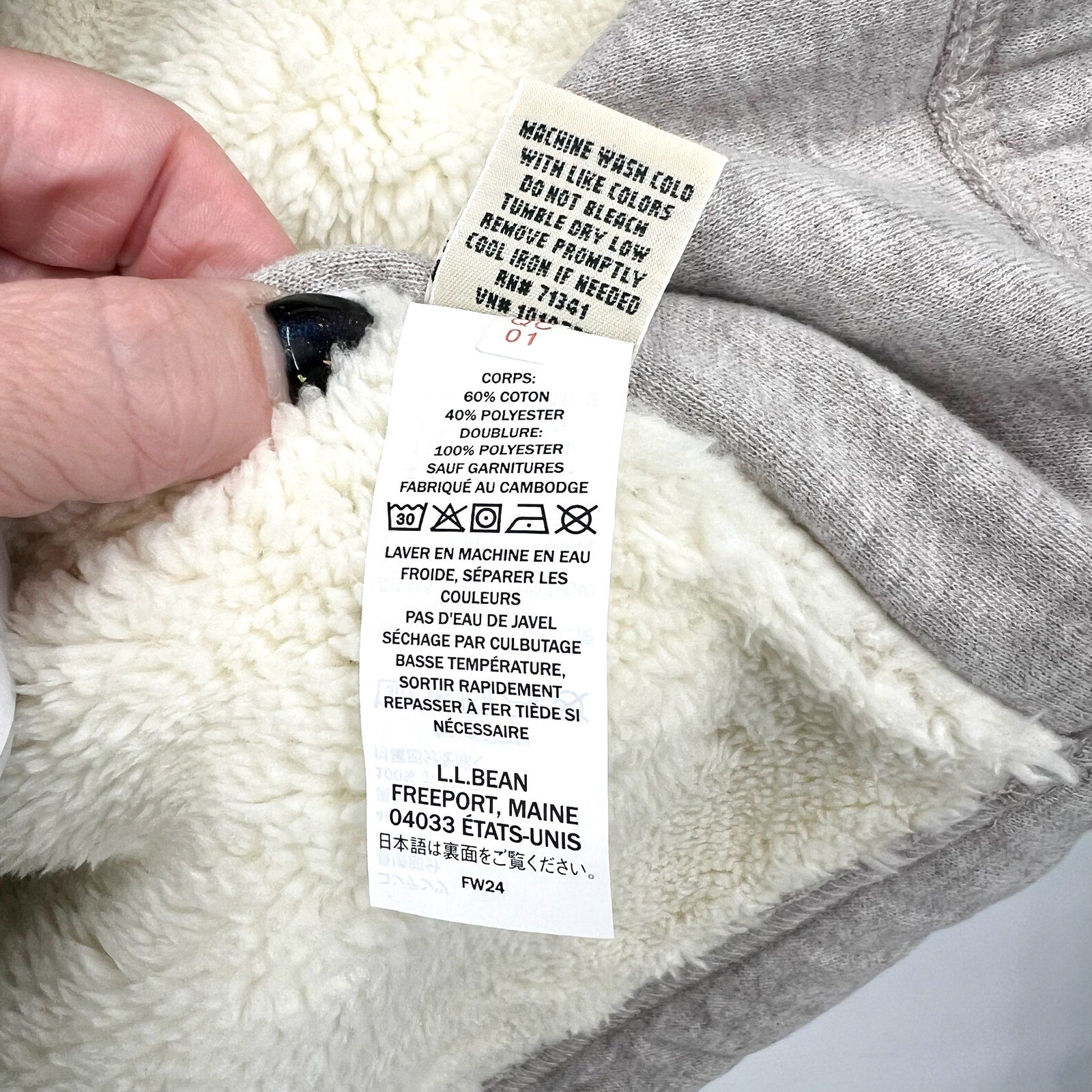 L.L. BEAN Womens 1912 Sherpa Lined Tunic Jacket Medium Grey Oatmeal Full Zip NWT