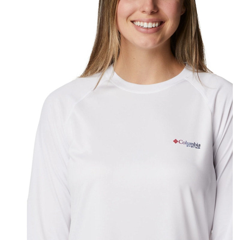 COLUMBIA Women's Tidal Tee PFG Fish Flag T-Shirt Large White USA Long Sleeve NWT