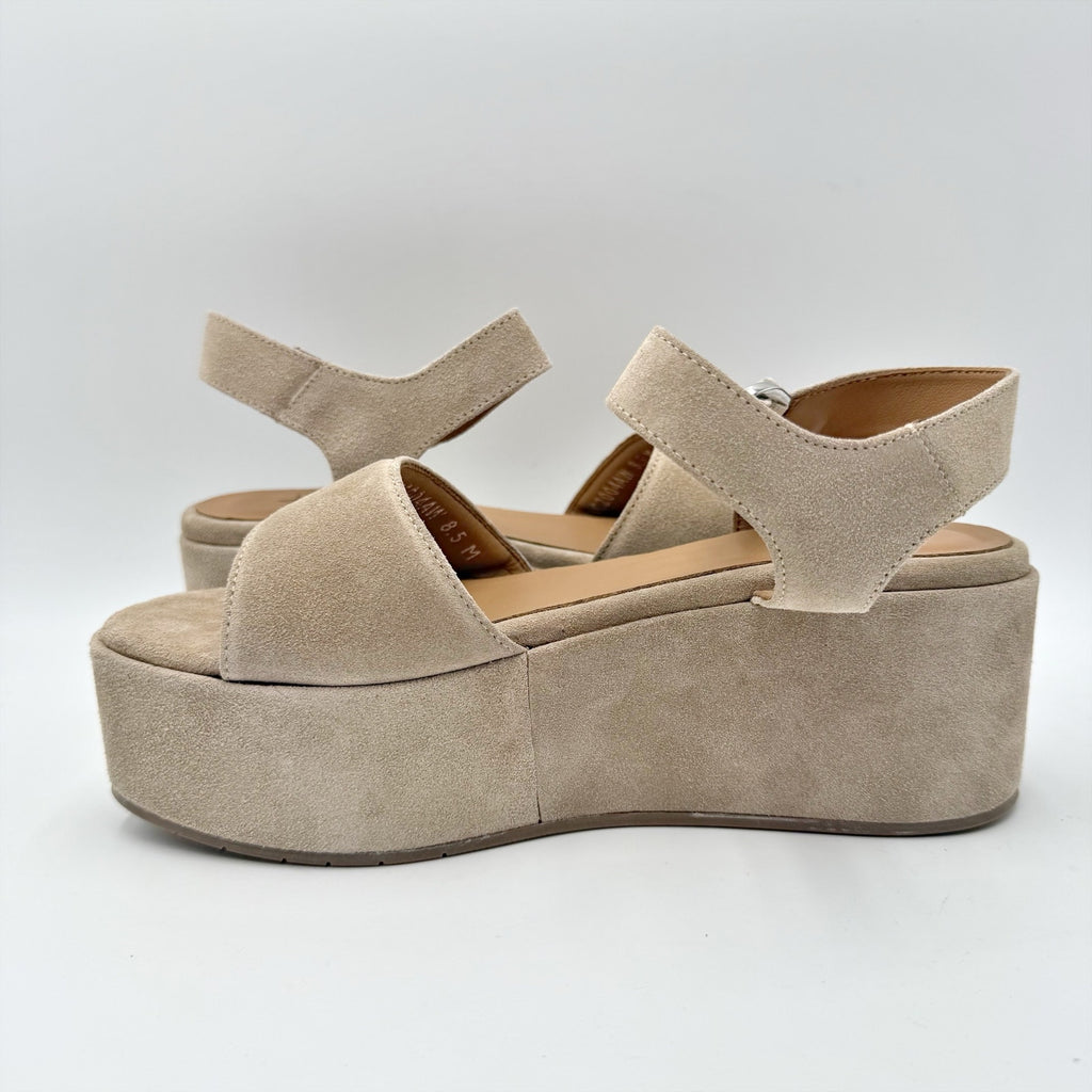 Aquatalia Womens Dinah Wedge Sandals Size 8.5 M Beige Suede Platform NWOB