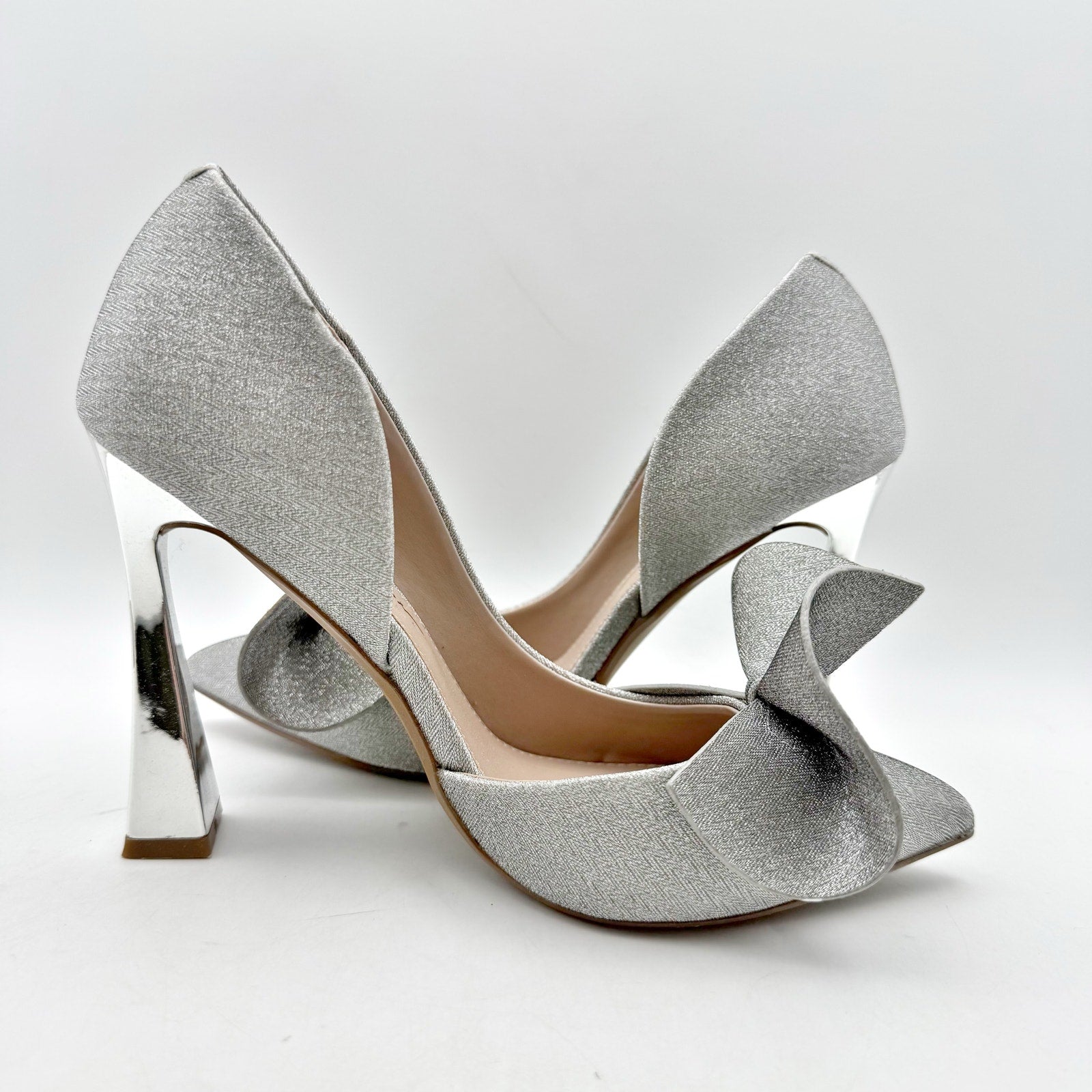 Blue by Betsey Johnson Womens Nobble High Heels Size 8 M Silver Bow NWOB