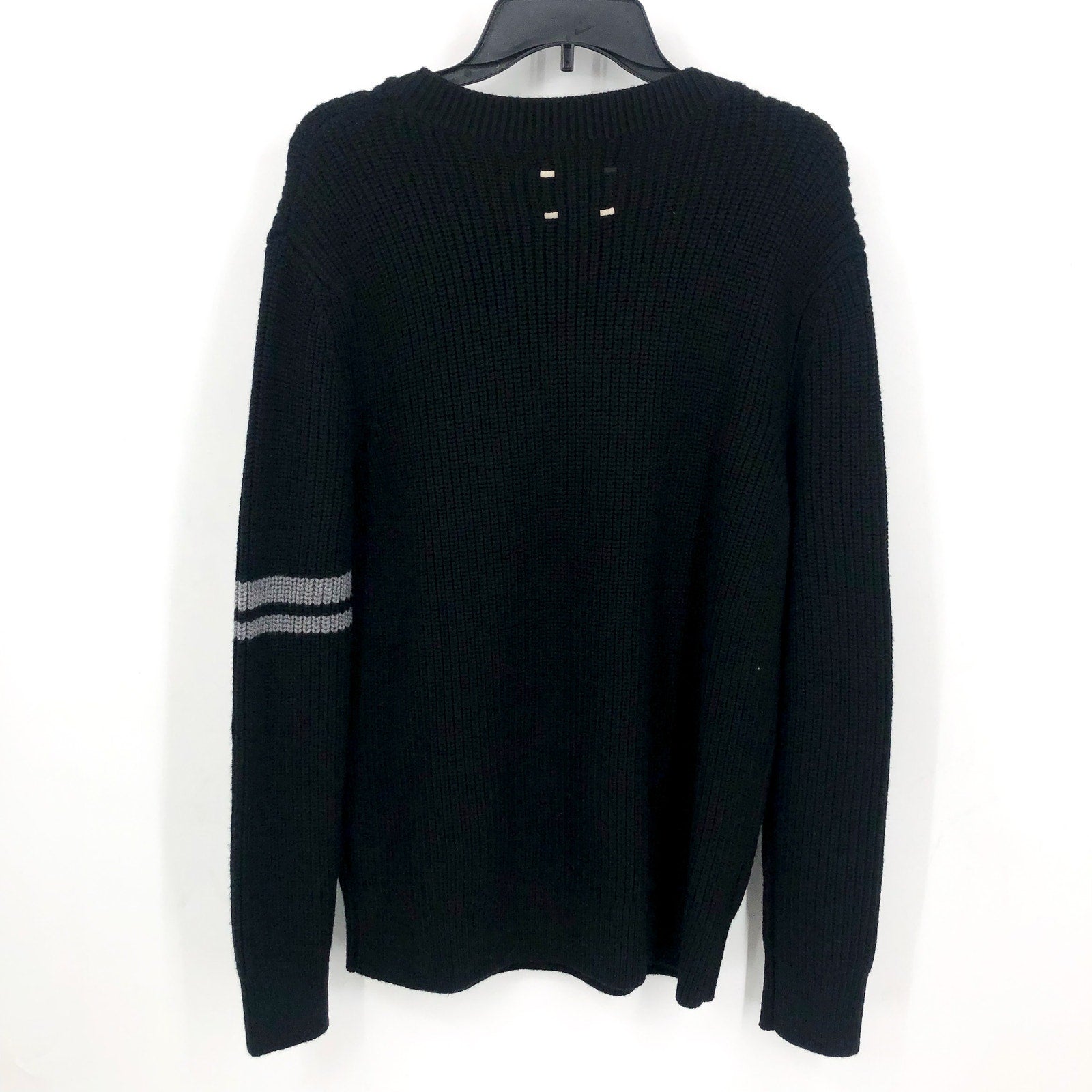 LABEL Men's Go-To Sweater XS Black Grey Merino Wool Knit Crewneck Pullover NWT