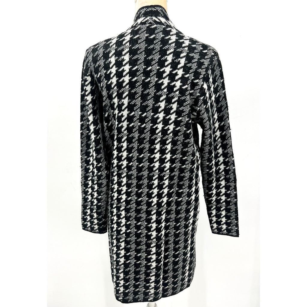 FORTUNE + IVY Women's Long Cardigan Sweater Small Black White Houndstooth NWOT