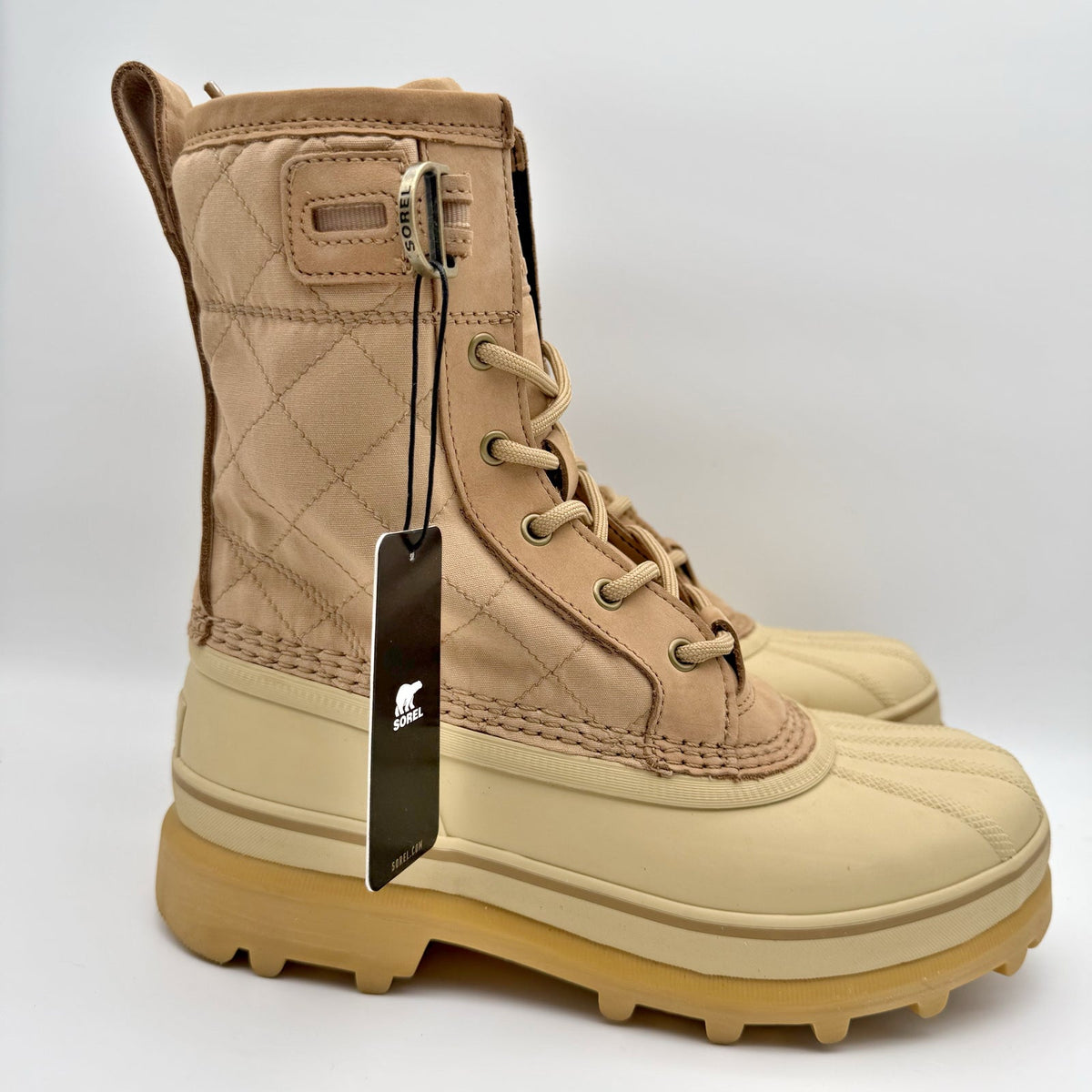 Sorel Womens Caribou Royal Winter Boots US 8.5 Tan Beige Canvas Waterproof NIB