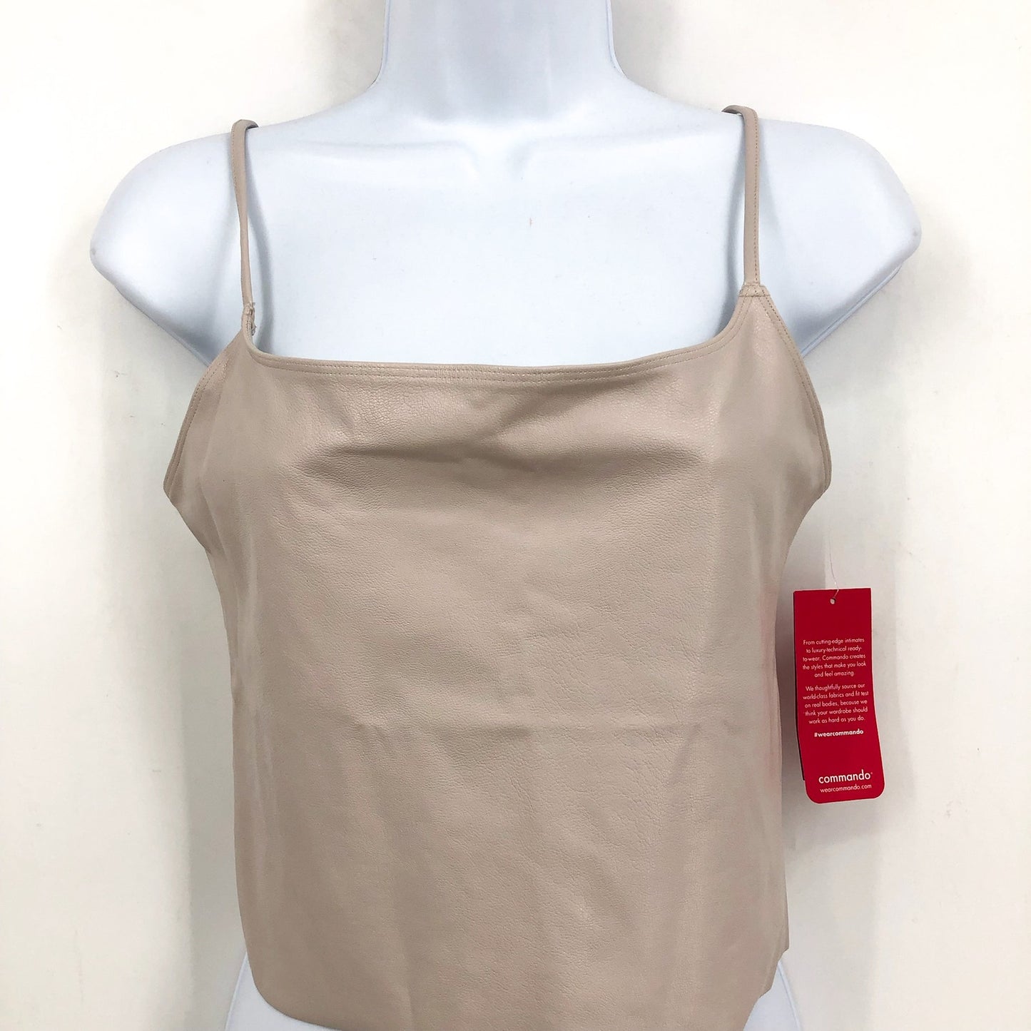 COMMANDO Womens Faux Leather Cami Crop Top Medium Beige Porcelain Stretch NWT