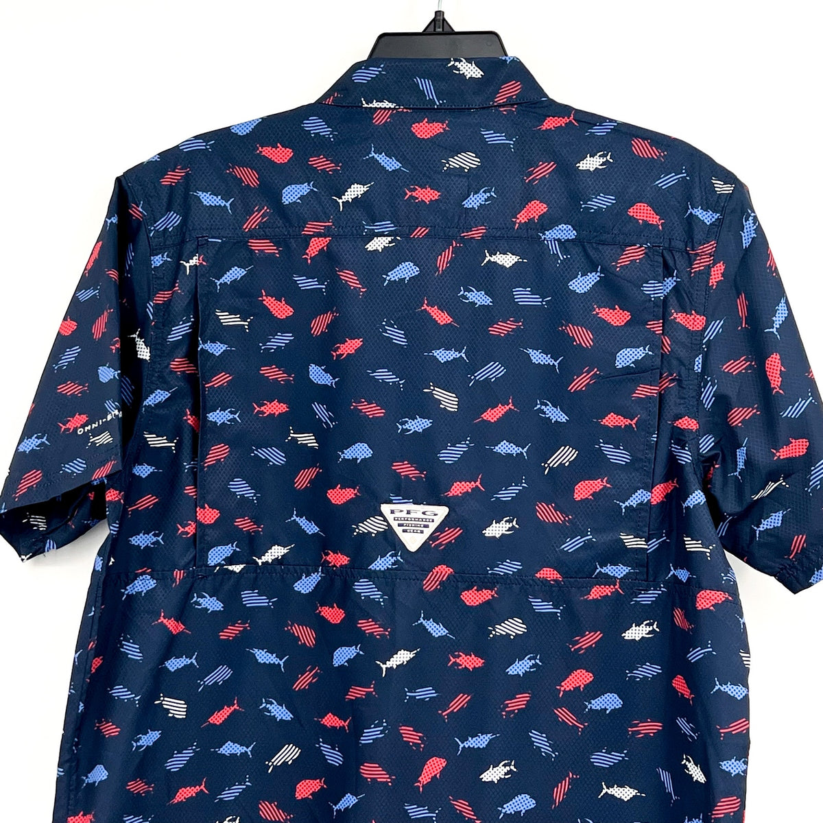 COLUMBIA Men's Super Slack Tide Camp Shirt Small Blue Norturnal Print UPF 40 NWT