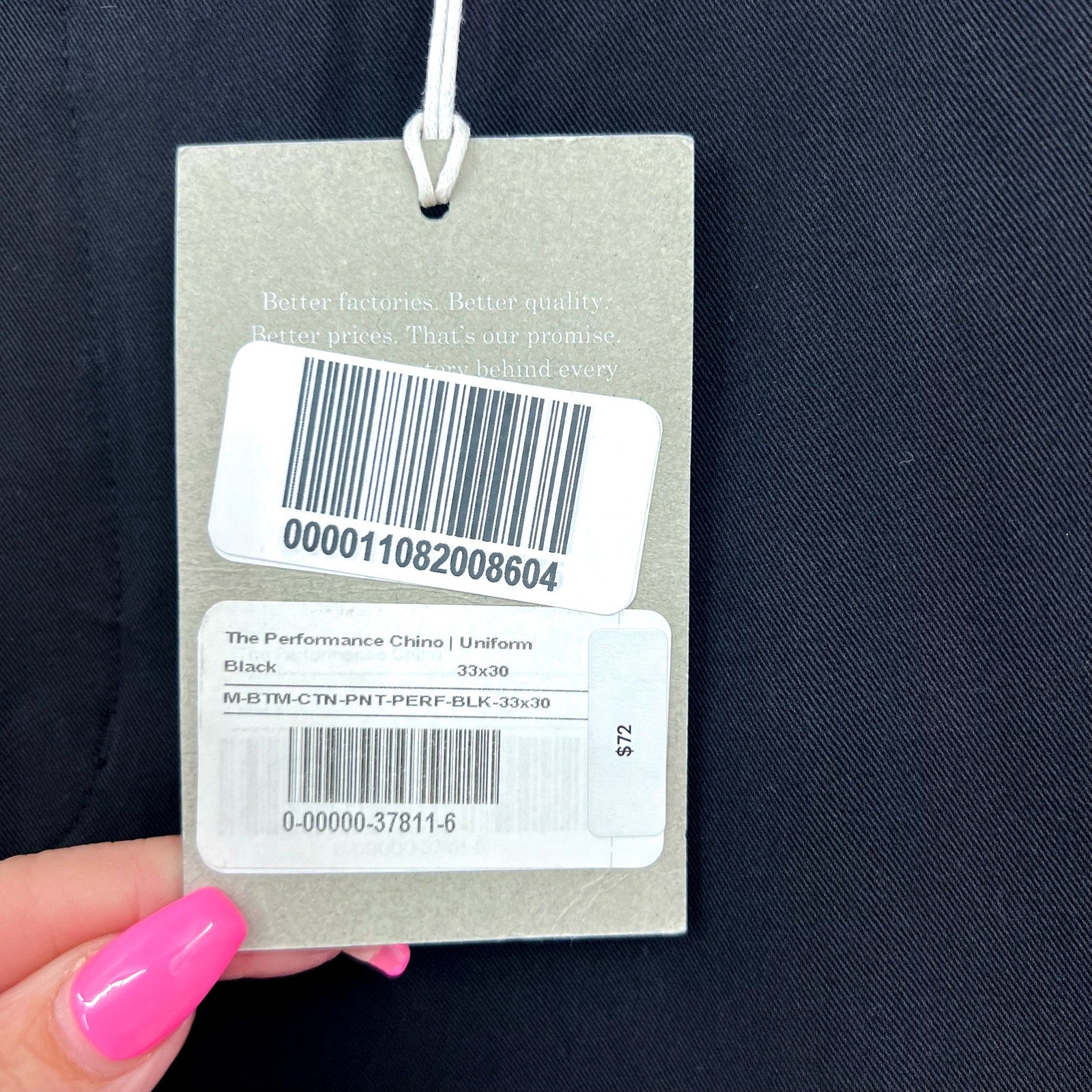 EVERLANE UNIFORM Men's The Performance Chino 33x30 Black Pants NWT
