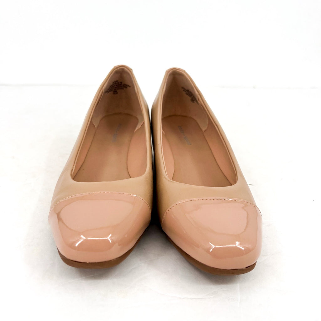 EASY SPIRIT Gracey Low Wedge Heels Size 8.5 Wide Cafe Tan Cafe Patent NWOB