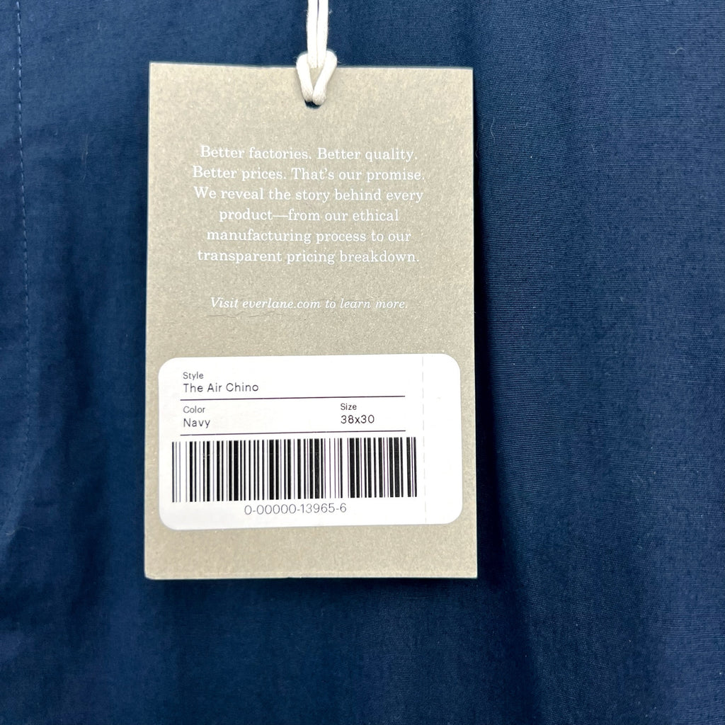 EVERLANE Mens Air Chino Pants 38x30 Navy Blue Stretch Cotton Poplin Slim Fit NWT