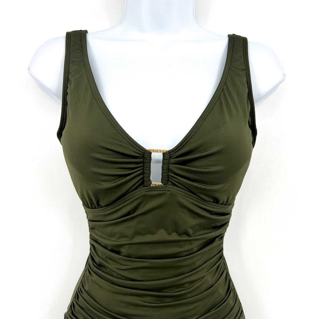 LAUREN RALPH LAUREN Womens Ring One Piece Swimsuit Size 4 Olive Green OTS NWT