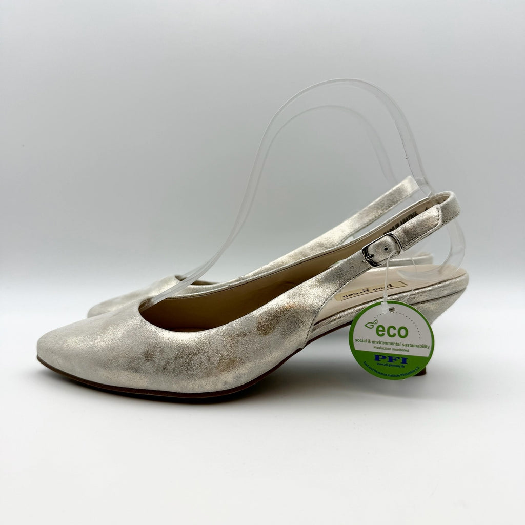 Paul Green Womens Rio Heels US 6.5 M Silver Metallic Leather Ankle Strap NIB