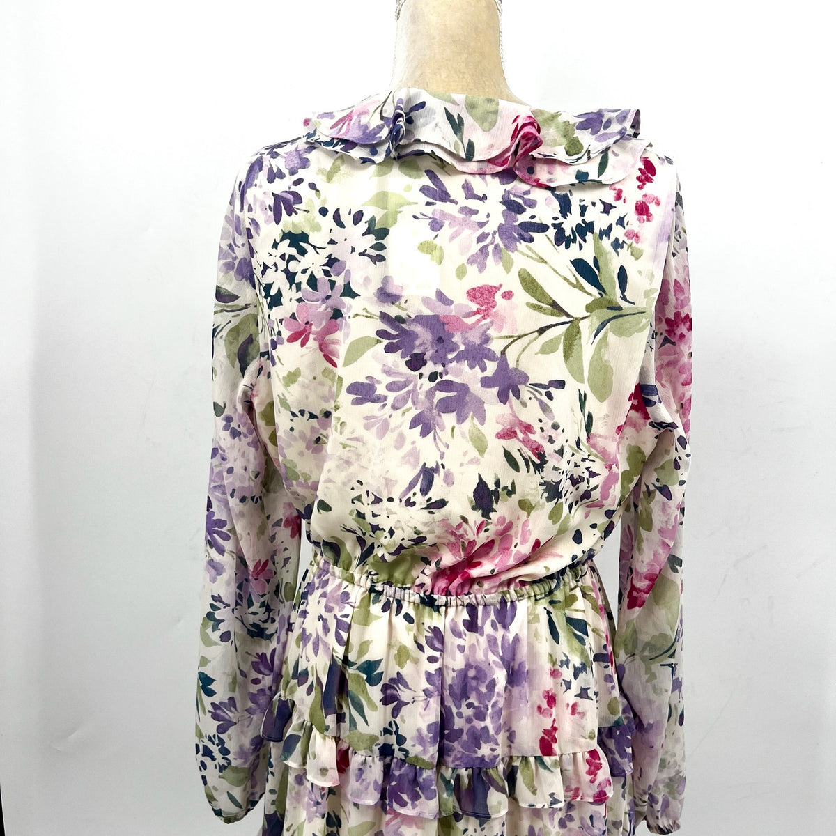 Lauren Ralph Lauren Surplice Dress Size 12 Pink Floral Crinkle Georgette NWT