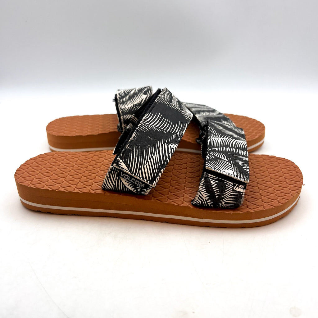 VOLCOM Women's Eco Recliner Slide Sandals Size 7 Black White Print NWOB