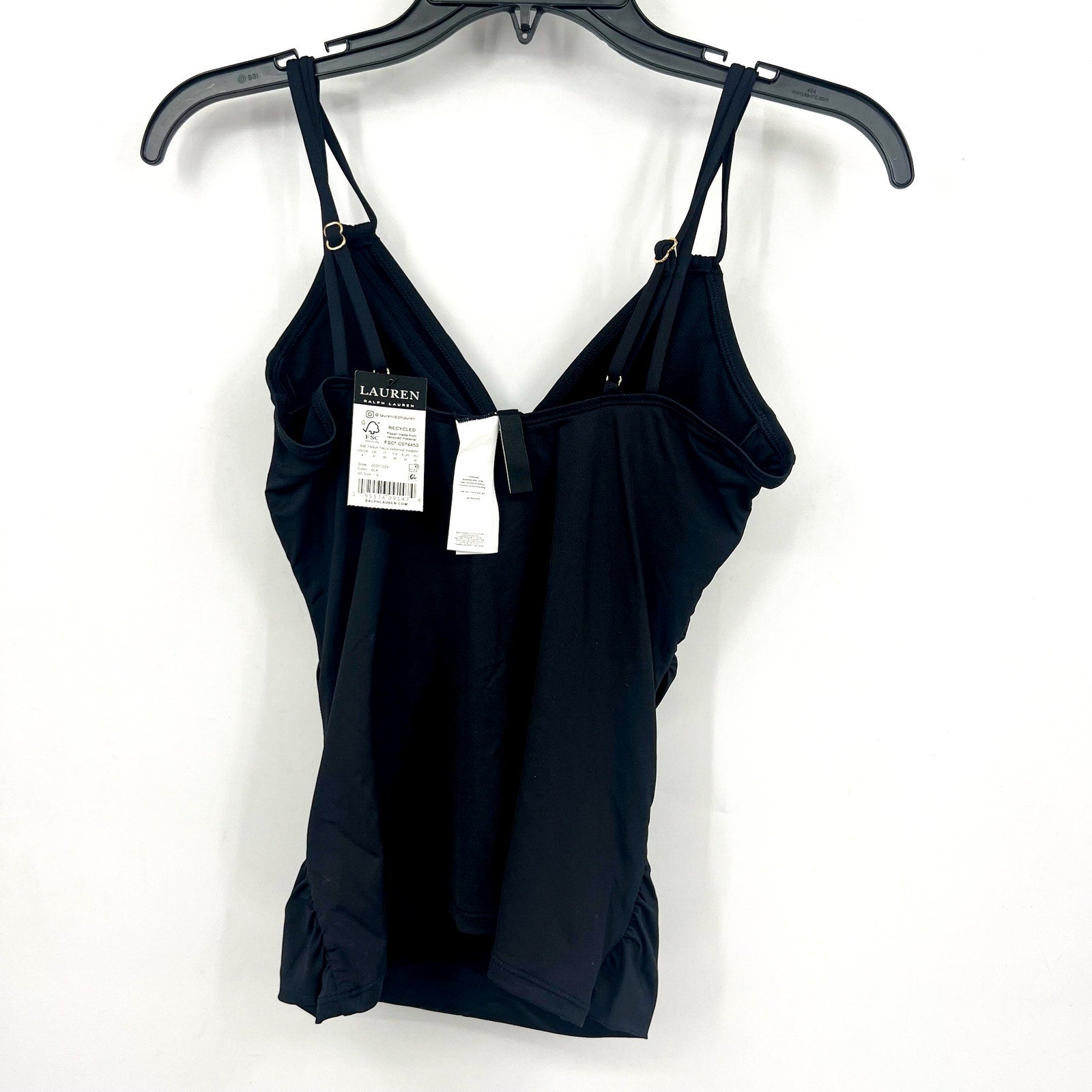 LAUREN RALPH LAUREN Double Strap Twist Tankini Top Size 4 Black Underwire NWT
